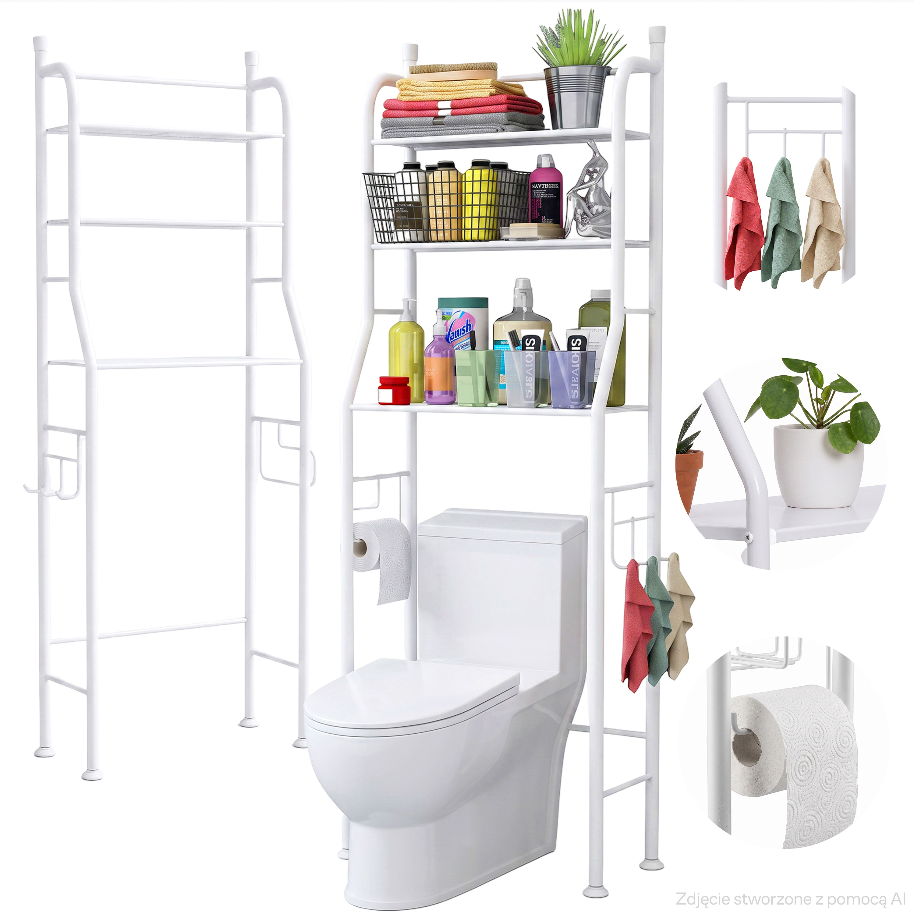 TEMU SCAFFALE DA BAGNO SOPRA WC O LAVATRICE RIPIANI, DIMENSIONI 47 X 160 X 25 CM, STRUTTURA IN METALLO E PLASTICA, CARICO MASSIMO DICHIARATO 6 KG PER