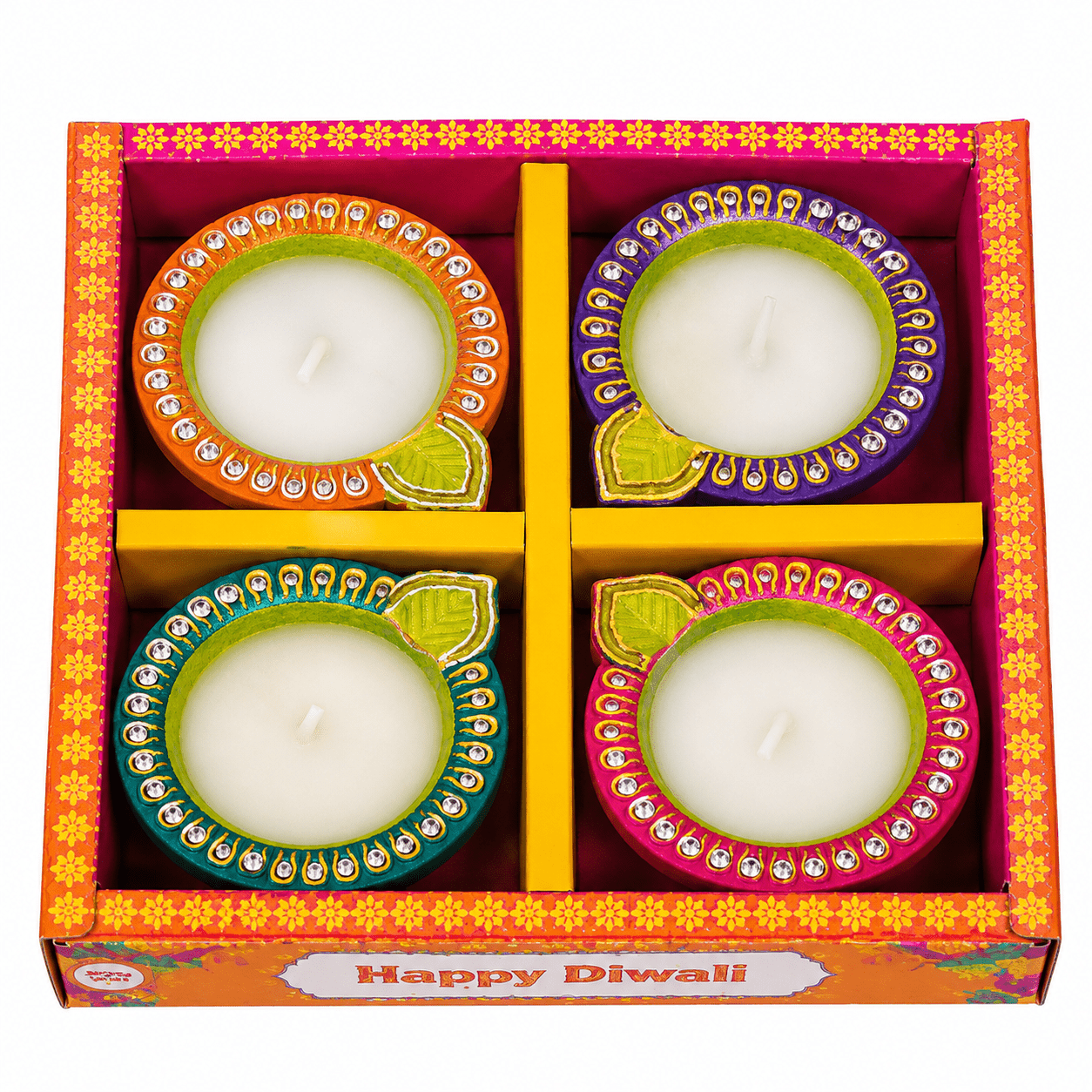 TEMU Creative Decorative Designer Wax Diyas, Pack Of 16, Multicolor Assorted