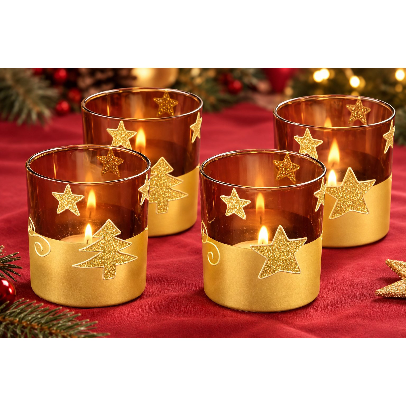 TEMU 4pcs Set Of Glass Tea Light Holders
