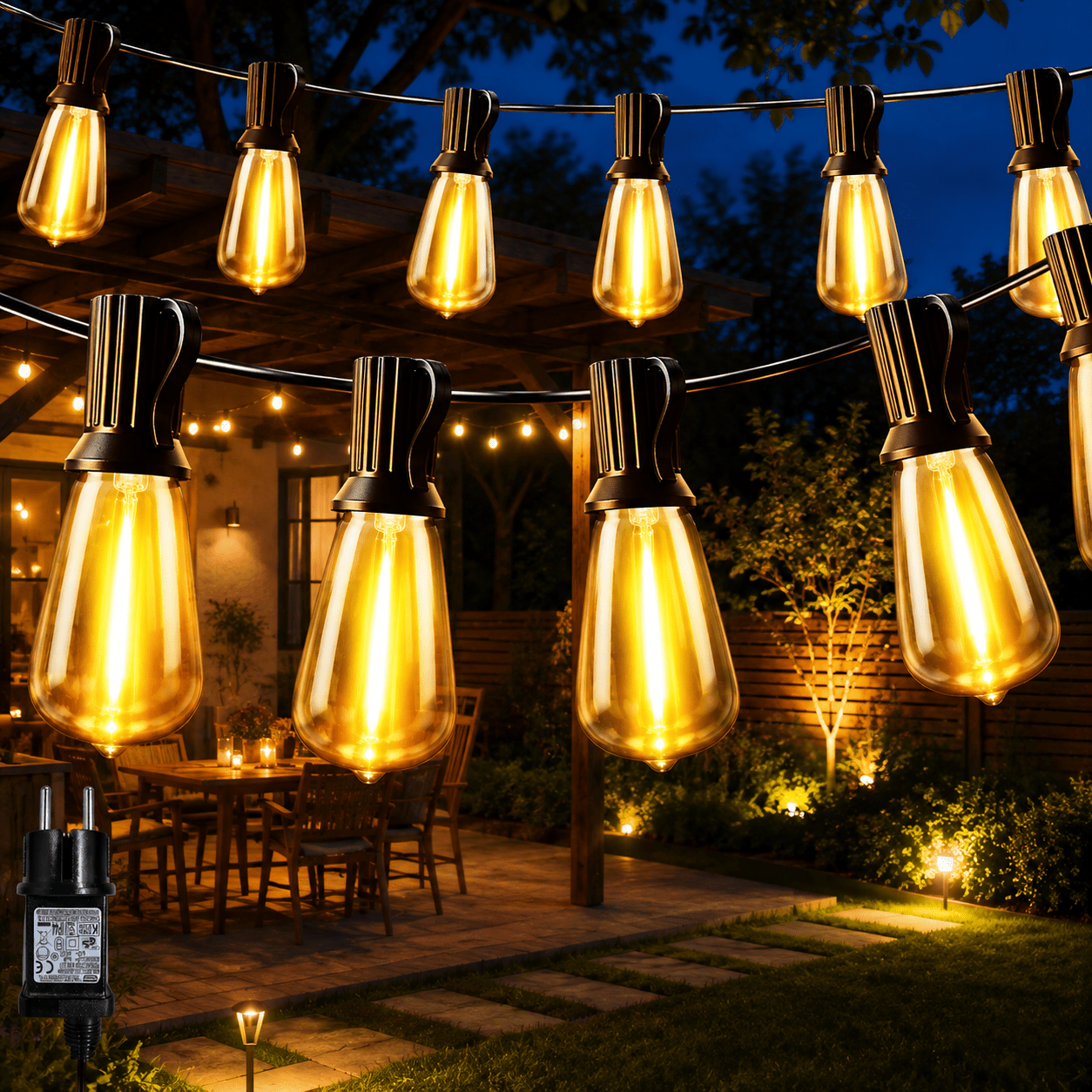 Image of 20m/30m/46.6m Outdoor St38 String Lights, 8 Lighting , Ideal For Outdoorgarden Decorations, And As Gifts For Christmas, Halloween, Gatherings