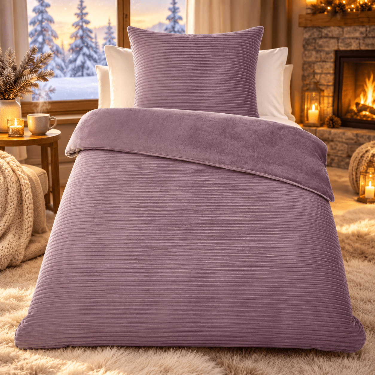TEMU Teddy Plush Winter Bedding 135x200 Cm 2pcs. – Cord Look Fluffy Bedding, Cuddly Warm, Microfiber Reversible Bedding, , With Zipper