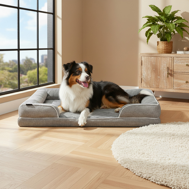 Image of Belviona Orthopedic Dog Bed With Memory Foam, Raised Edge, Plush Cover, Non-slip, Washable, Water-resistant, In Sizes