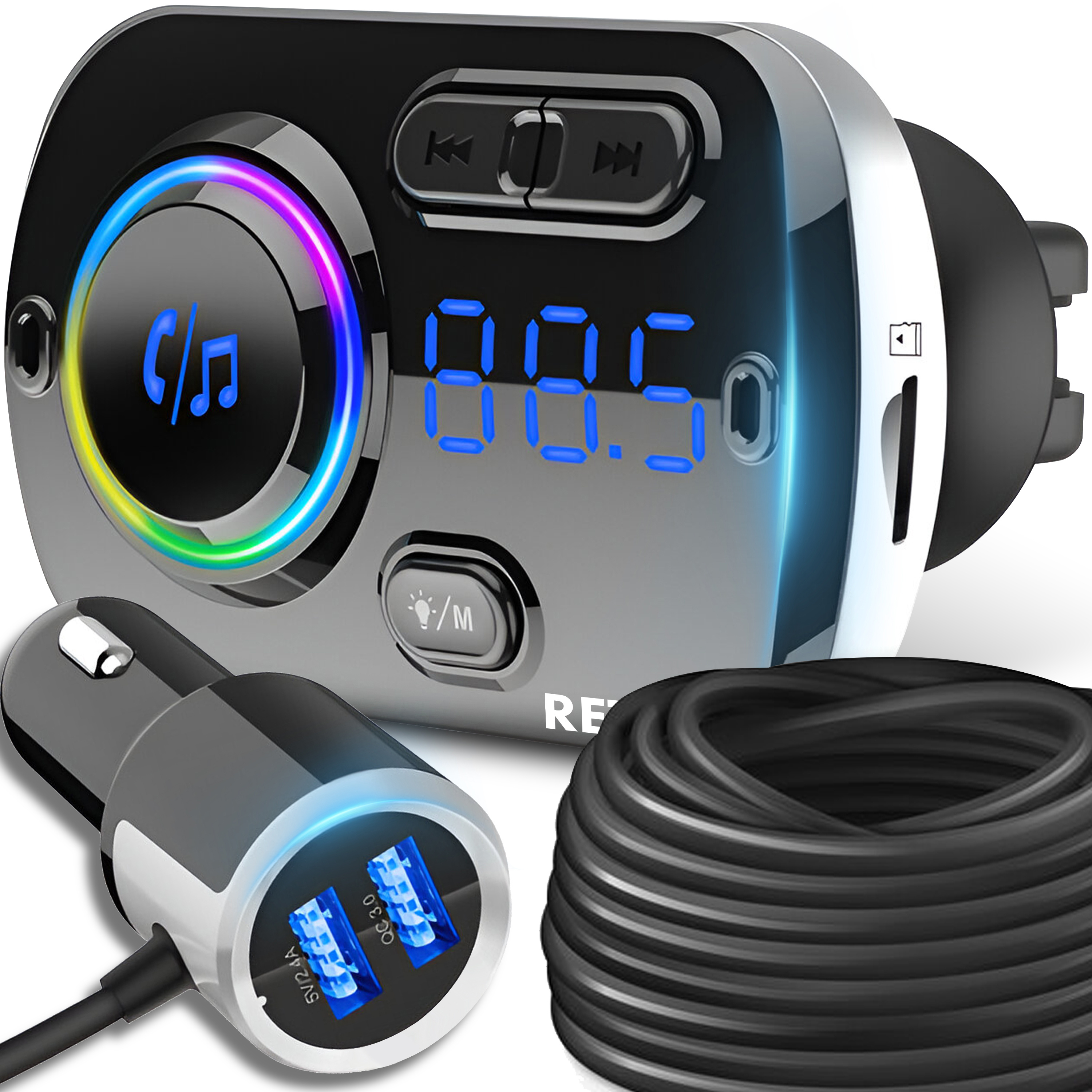 TEMU Fm Bluetooth Transmitter For Car, Car Bluetooth Transmitter With Integrated Microphone And Usb, Fm Bluetooth Transmitter With 2 Usb Ports, Tf