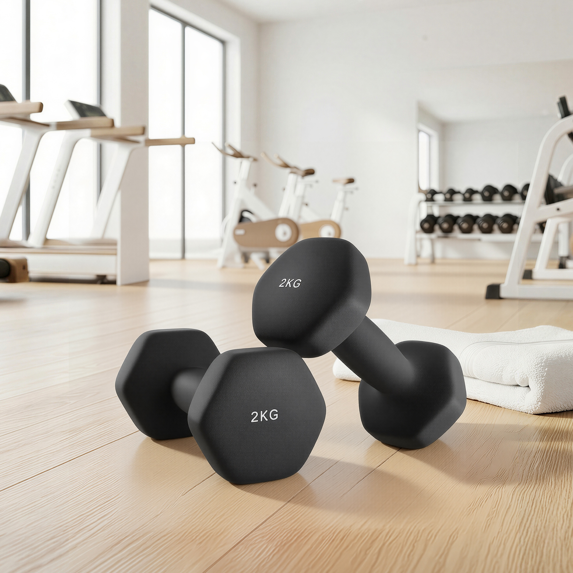 Image of Dumbbells 2pcs Set, Hexagonal Cast Iron Dumbbells With Pvc Coating, 16 X 8 X 7.5 Cm, Kg, Black