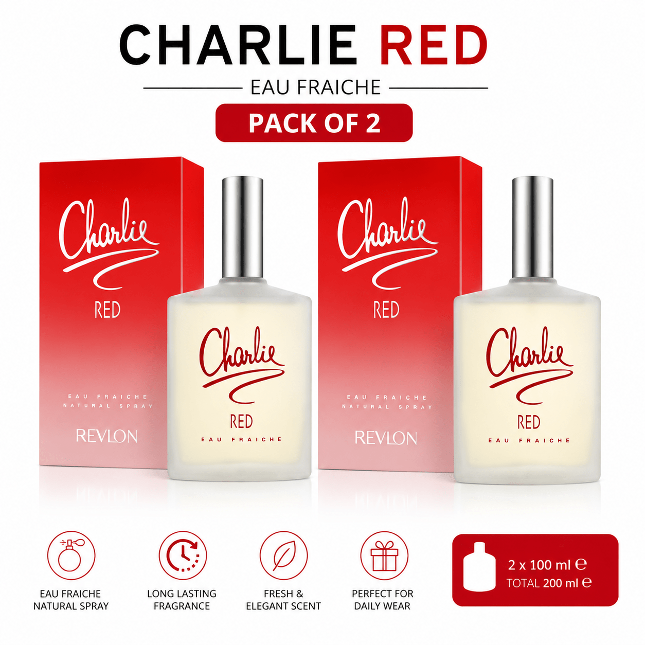 TEMU Pack Of 2- Eau Blue 100ml & Red 100ml Gift Set, Women's Eau De Toilette Fragrance Duo, Scent, Long Lasting Perfume, Everyday Wear, Day & Evening
