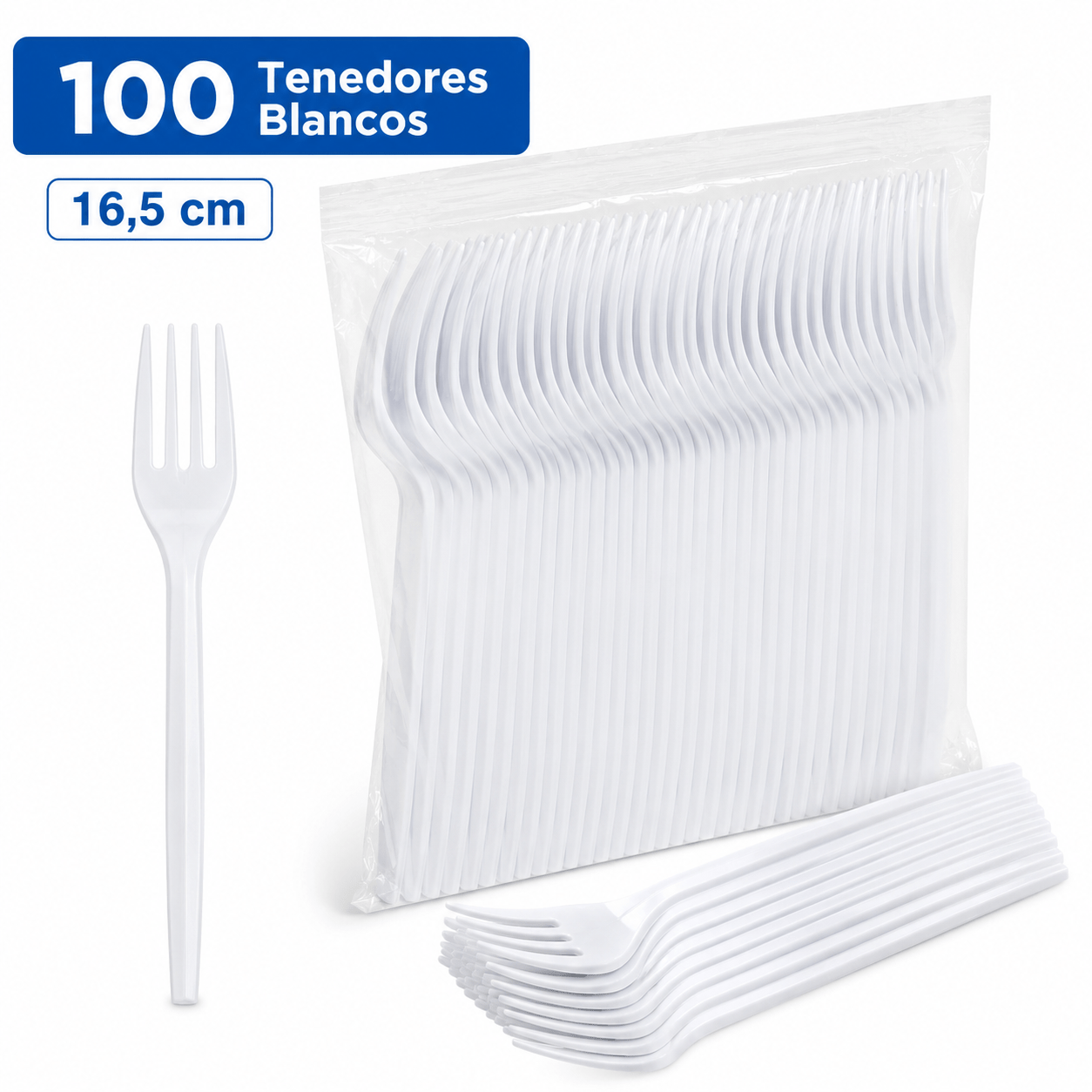 TEMU Pack 100 Cucharas o tenedor De resistentes y duraderos y Lavables -16.5cm de Color Blanco para Cumpleaños, Picnics, Fiestas, Buffets, Bodas.