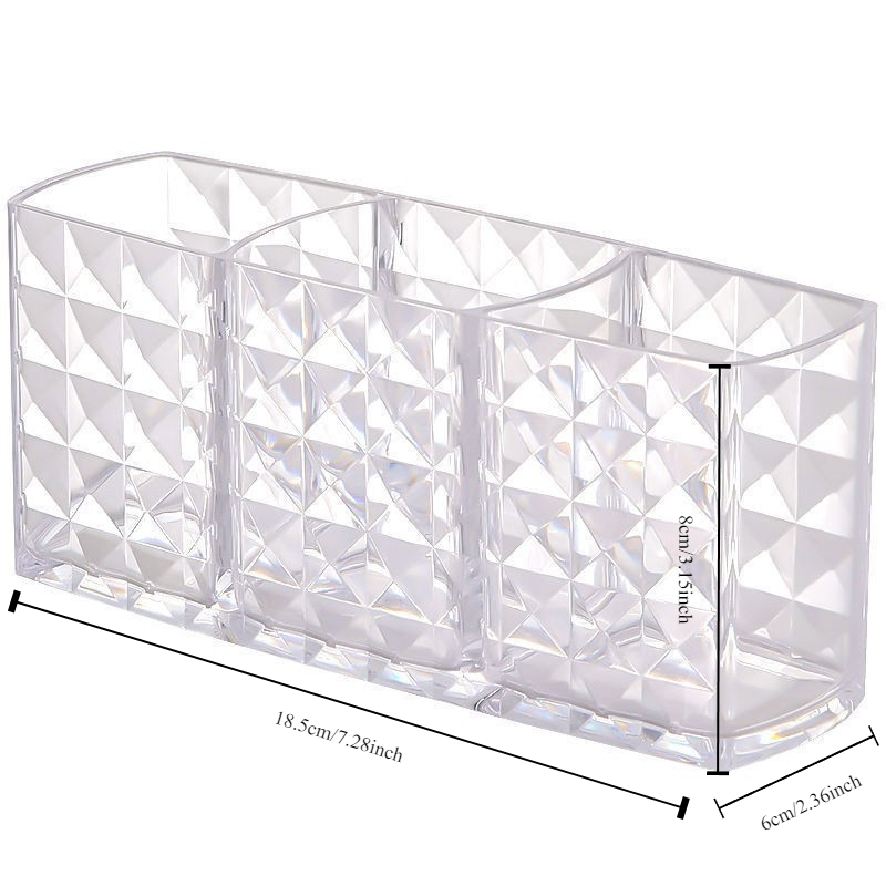 Diamond-Patterned Clear Acrylic 3-Compartment Organizer for Makeup
