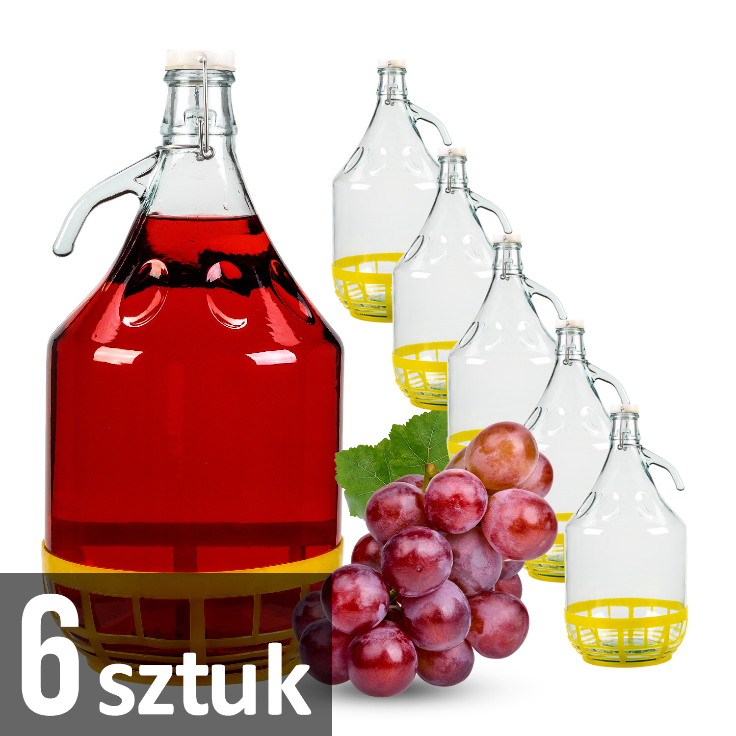 TEMU 6 Stk. Gąsior 5 L Wein-Dubbe, Dame auf Wein im Korb + mechanische Korken – Gärdubben zur Herstellung von Wein, Likören, Bier und Met –