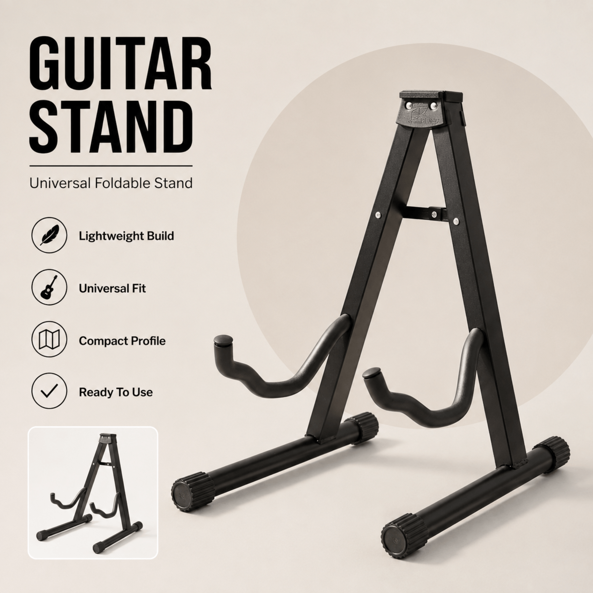 TEMU Sturdy Universal A-frame Guitar Stand, Portable Foldable Floor Holder For Electric, Acoustic & Travel Guitars, Non-slip Feet, Black