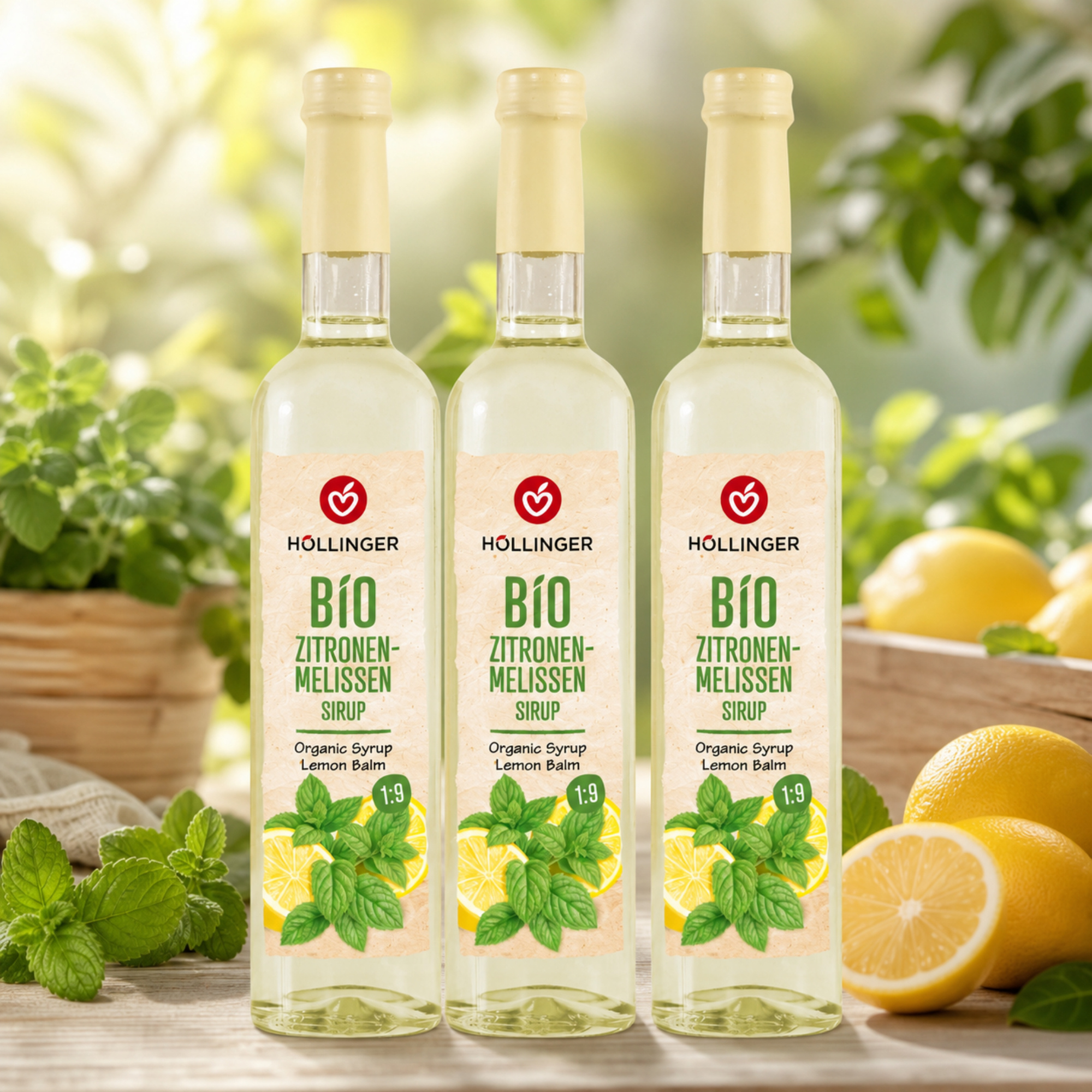 Image of Höllinger Lemon Balm Syrup, Beverage Syrup, Vegan, 3 X 500ml