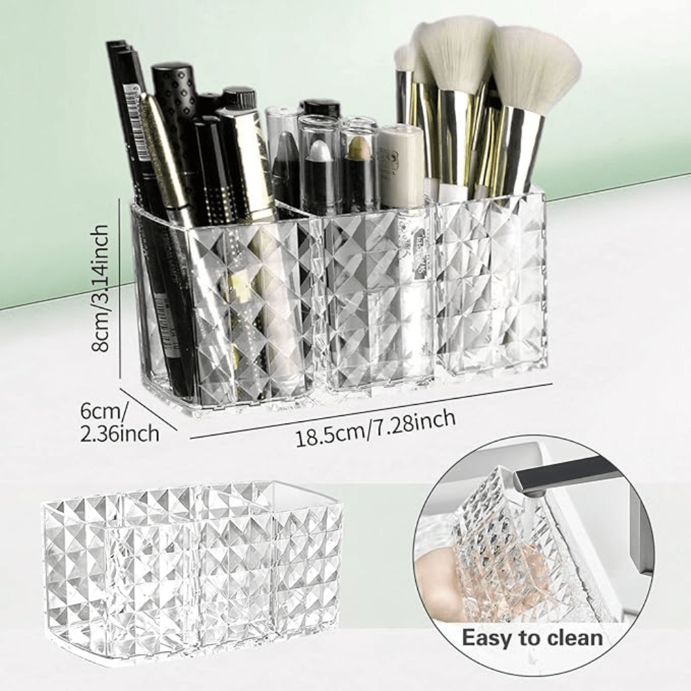 Diamond-Patterned Clear Acrylic 3-Compartment Organizer for Makeup