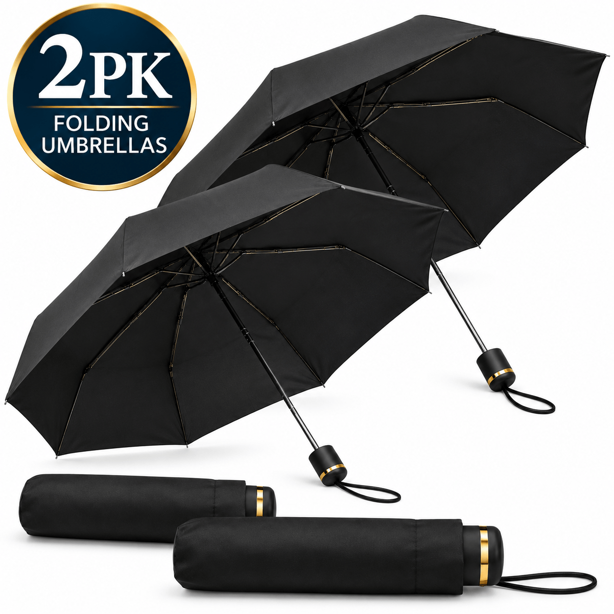 TEMU 2 Pack Folding Umbrellas | Compact Small Umbrella For Handbag | Portable Travel Rain Umbrellas For Women & Men | 37in Diameter, 42in Arc |
