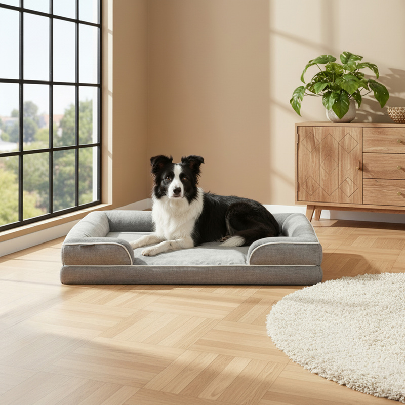 Belviona Orthopedic Dog Bed With Memory Foam, Raised Edge, Plush Cover, Non-slip, Washable, Water-resistant, In Sizes