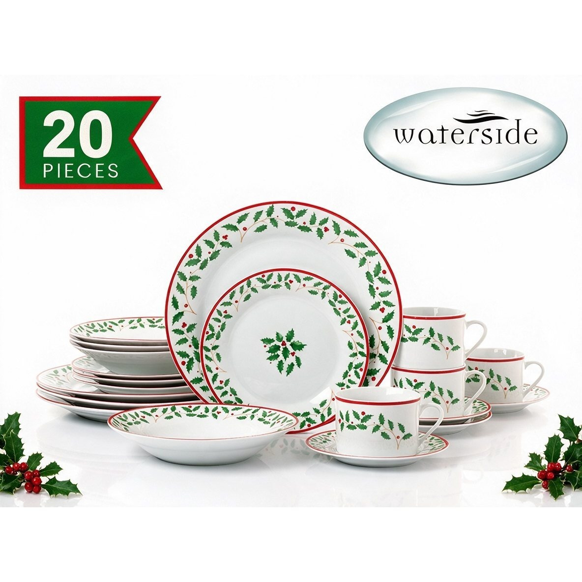 TEMU *** Black Friday *** Christmas Holly Porcelain Dinner Set, 20pcs (selling Fast)