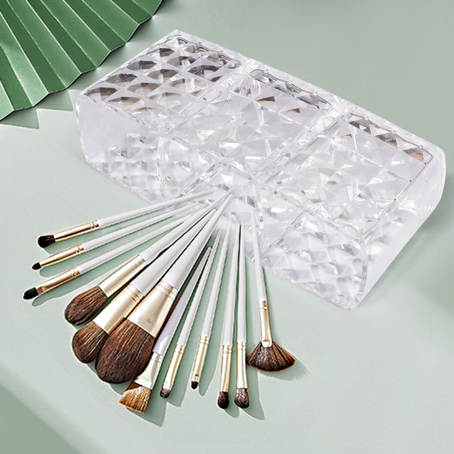 Diamond-Patterned Clear Acrylic 3-Compartment Organizer for Makeup