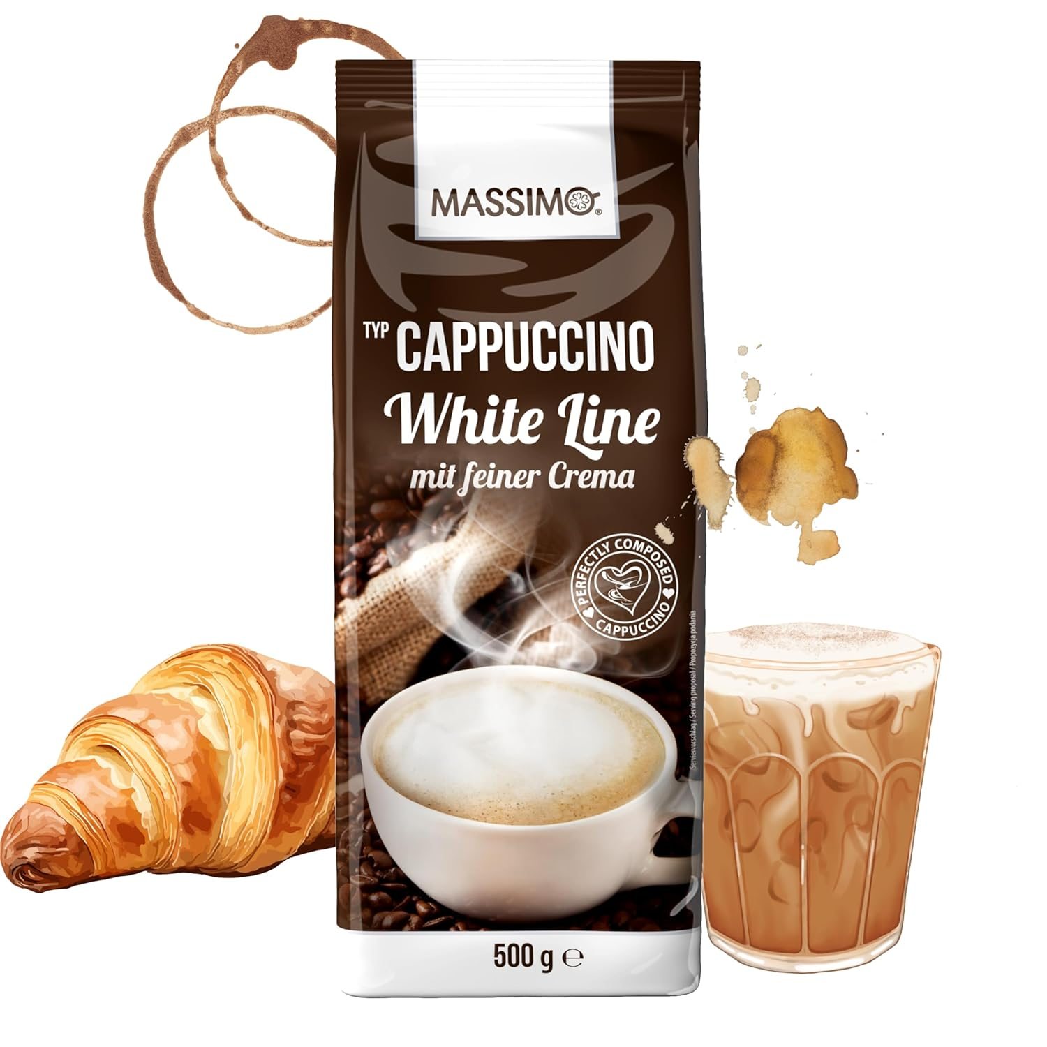 Image of Massimo Cappuccino White Line 500g - Fine Cream - Extra Milky And Creamy - Instant Coffee