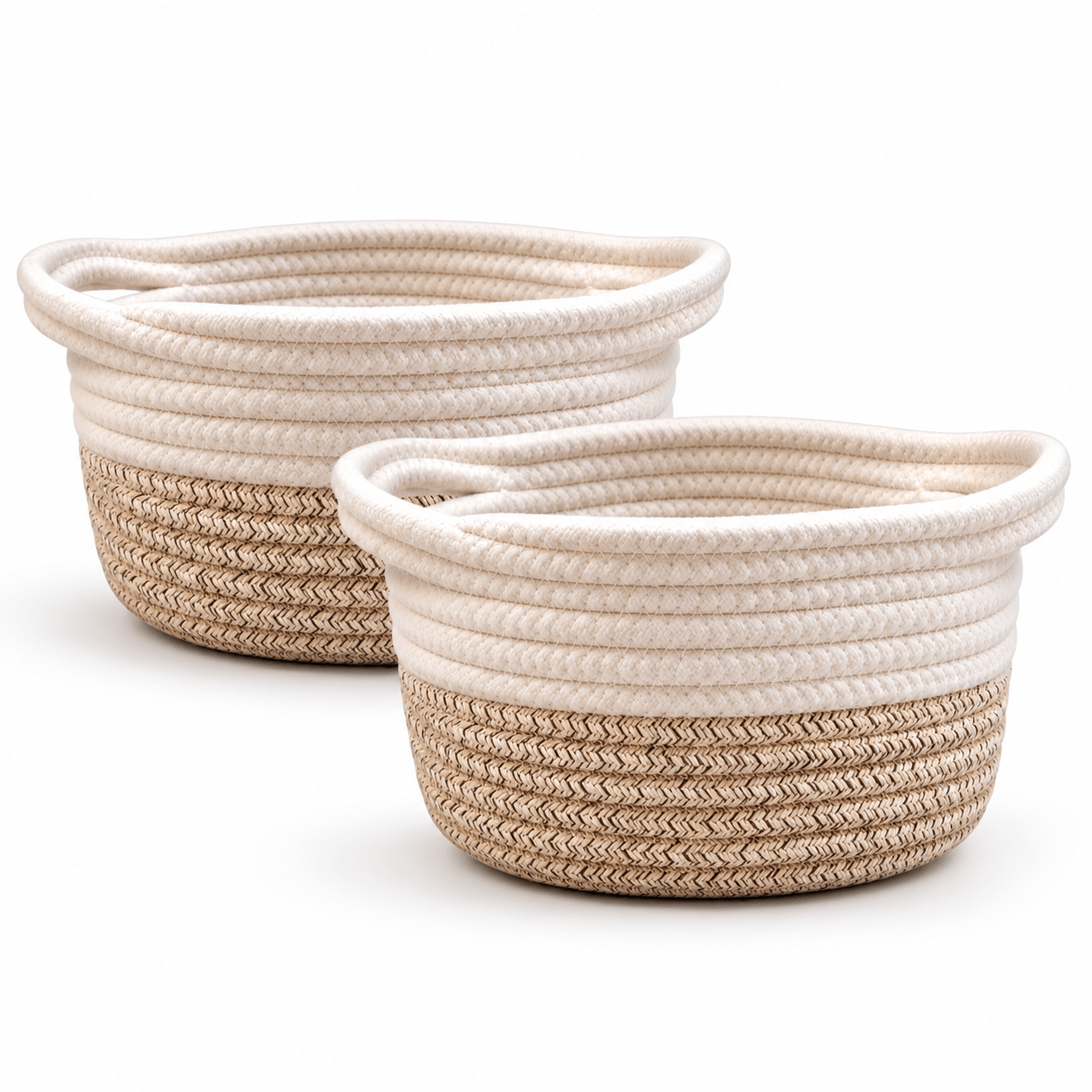TEMU Cesta Organizadora de Cuerda de Algodón con , Cesta Redonda de Almacenaje 20 x 12 cm para Baño, Dormitorio, Bebé, Juguetes y Cosméticos, Beige y
