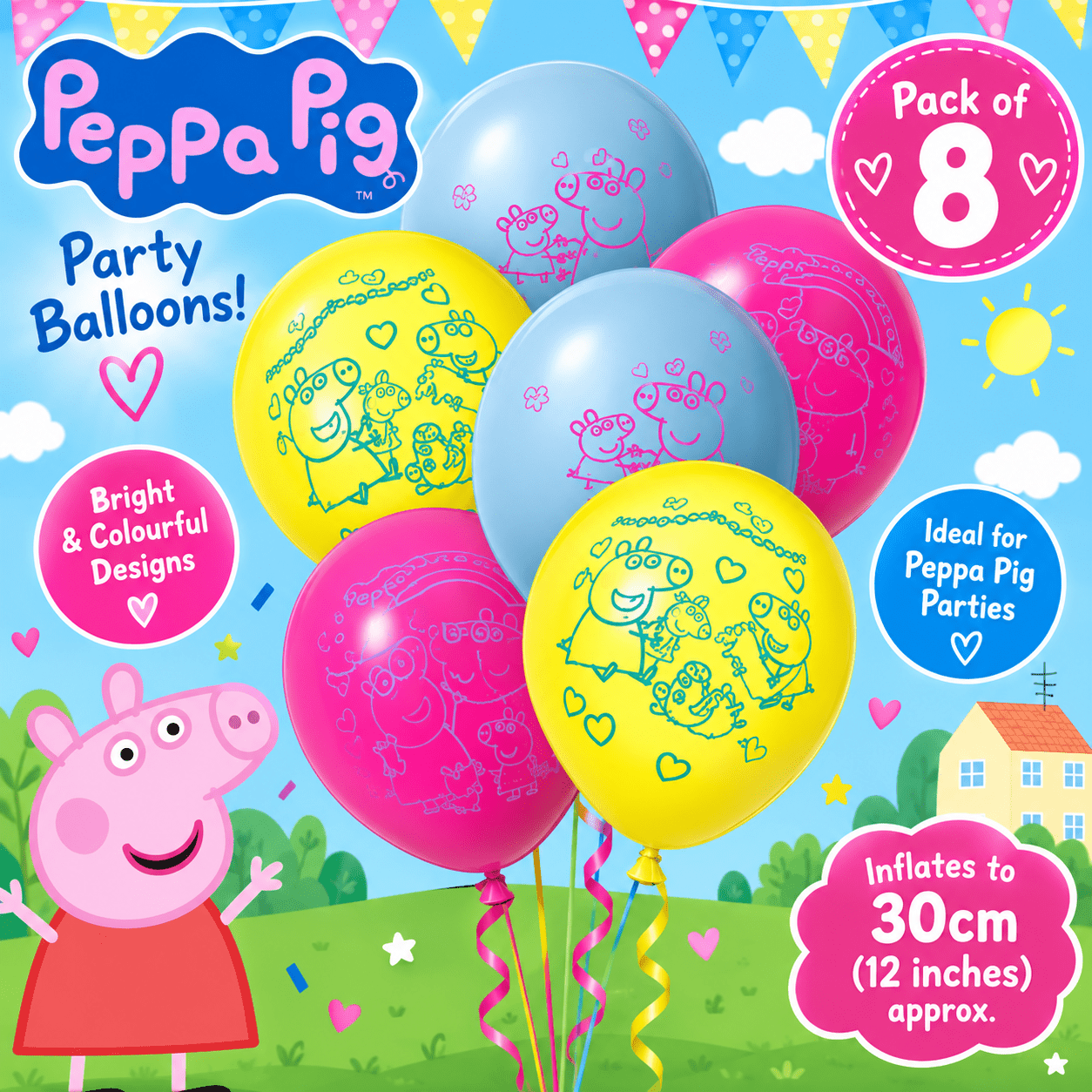 TEMU Pig Balloons – Pack Of 8 – 30cm Colourful Balloons – Pig Birthday Party Decorations