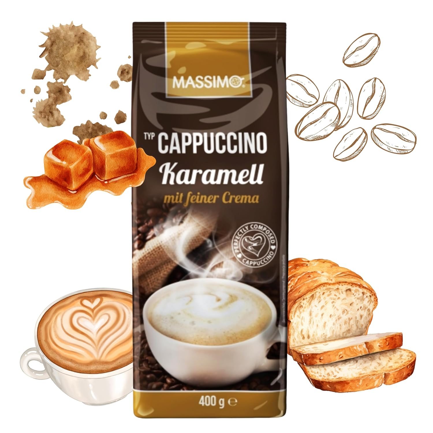 Image of Massimo Cappuccino Caramel 400g With Fine Crema - Instant Coffee Powder