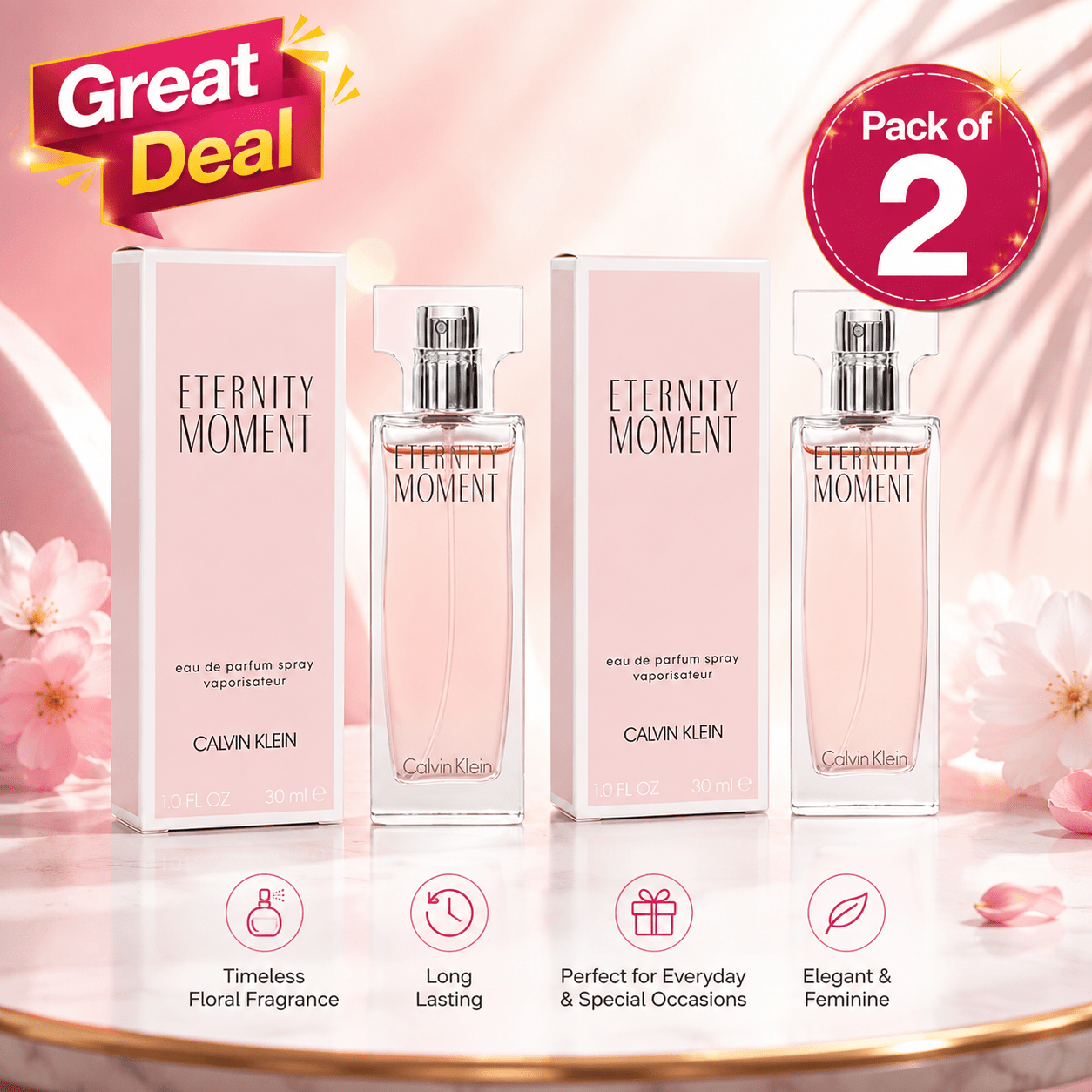 TEMU 2 Pack Calvin Klein Eau De Parfum Spray 30ml For Women, Floral Ladies Perfume, Travel Size Women's Fragrance Gift Set