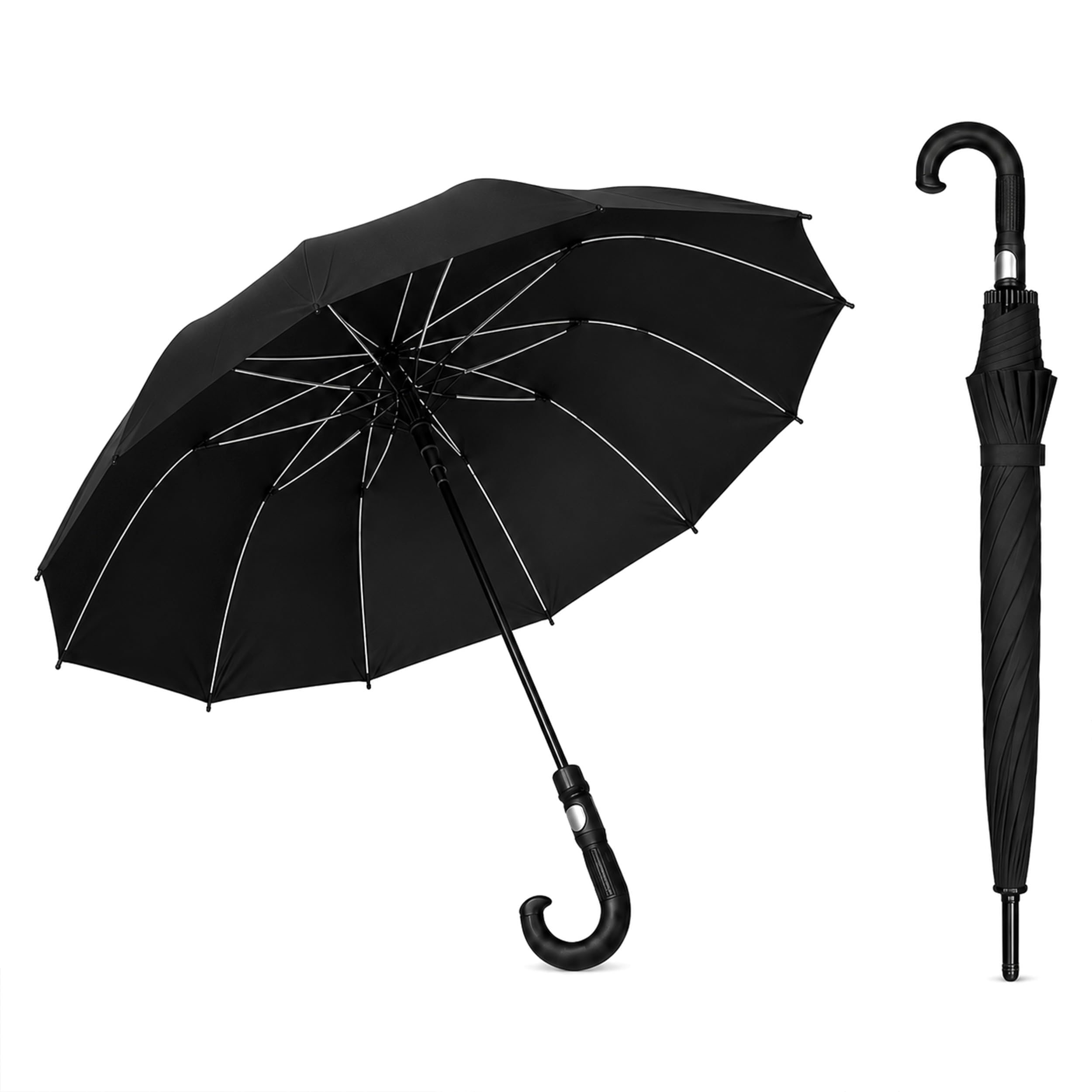 TEMU Parapluie Long Automatique Coupe-Vent avec Manche Incurvé, Couverture 125 cm, Baleines Renforcées, , et Élégant pour Hommes et Femmes, Cadeau