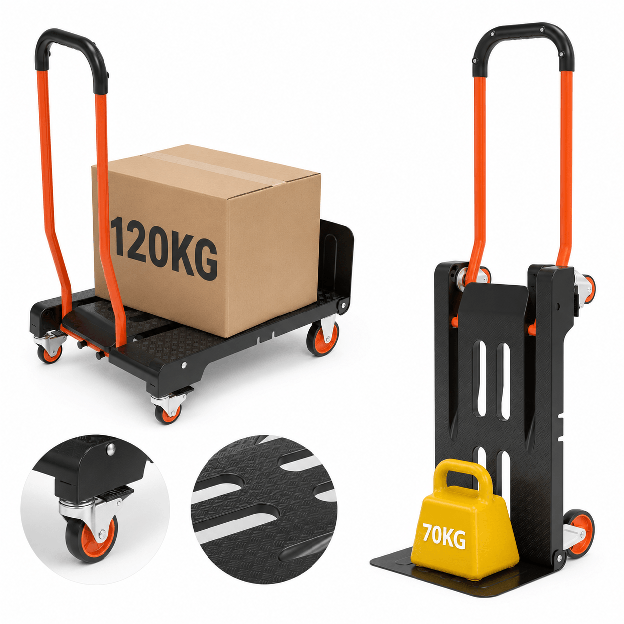 TEMU Carro de Transporte Plegable , de y Plataforma con Ruedas, Capacidad de Carga 120 kg, Estructura Reforzada y Más Gruesa, Ideal para Mudanzas,