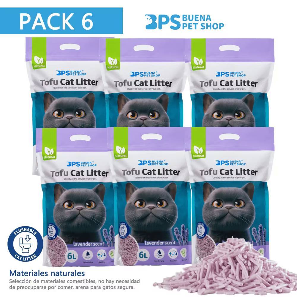 TEMU 6 Bolsas de Arena para Gatos con Tofu | Capacidad de Absorción de 6L por Bolsa (36L en Total) | Absorción Rápida y Aglomeración Instantánea |