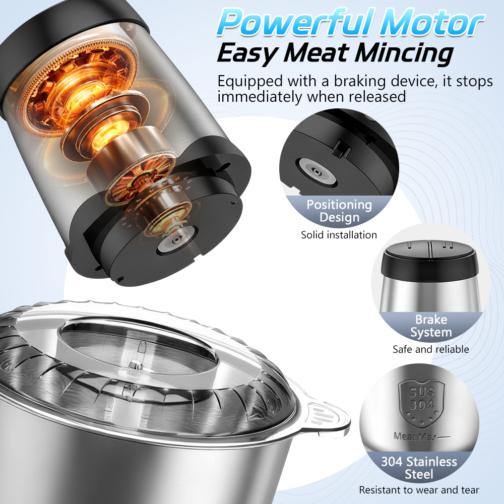 TEMU Electric Food Processor & Chopper, 2l+2l, 600w Glass & 304 Stainless Steel Bowls, 2 , 4 Steel , Chops Meat, Meal Food, Fruit, Vegetables