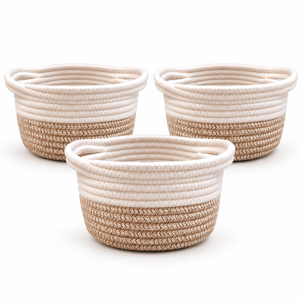 TEMU Cesta Organizadora de Cuerda de Algodón con , Cesta Redonda de Almacenaje 20 x 12 cm para Baño, Dormitorio, Bebé, Juguetes y Cosméticos, Beige y