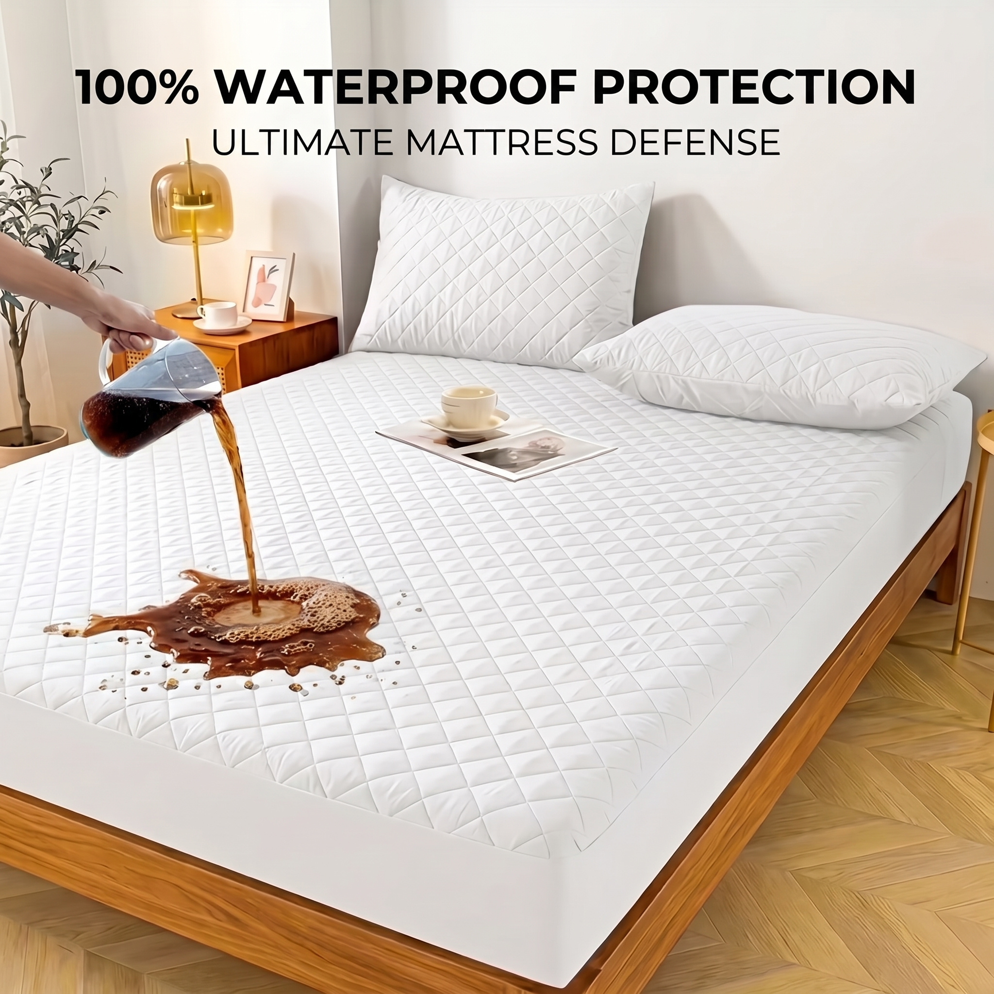 TEMU 1pc Waterproof Mattress Protector – Quilted Fitted Mattress Cover, Soft & Breathable Bed Protector, Machine Washable, Elastic Fitted Sheet For