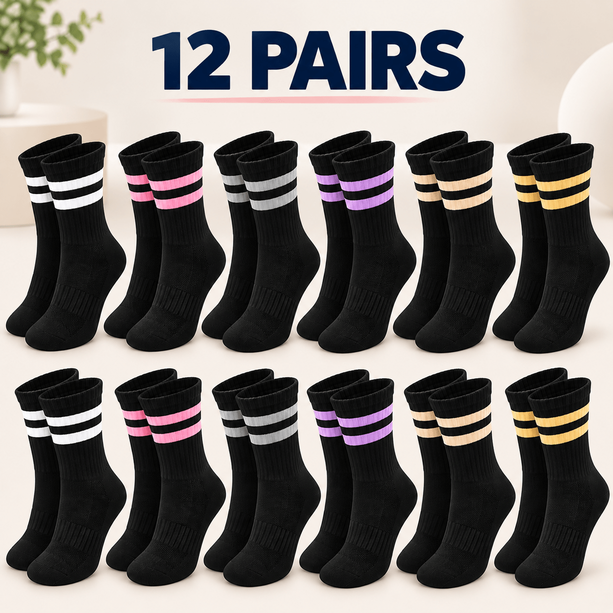 TEMU 12 Pairs Women Cushioned Socks, Soft Sweat-absorbing Crew Socks, Uk 4–7 / Eu 37–42, Assorted Everyday Running, Hiking, Work & Walking Socks