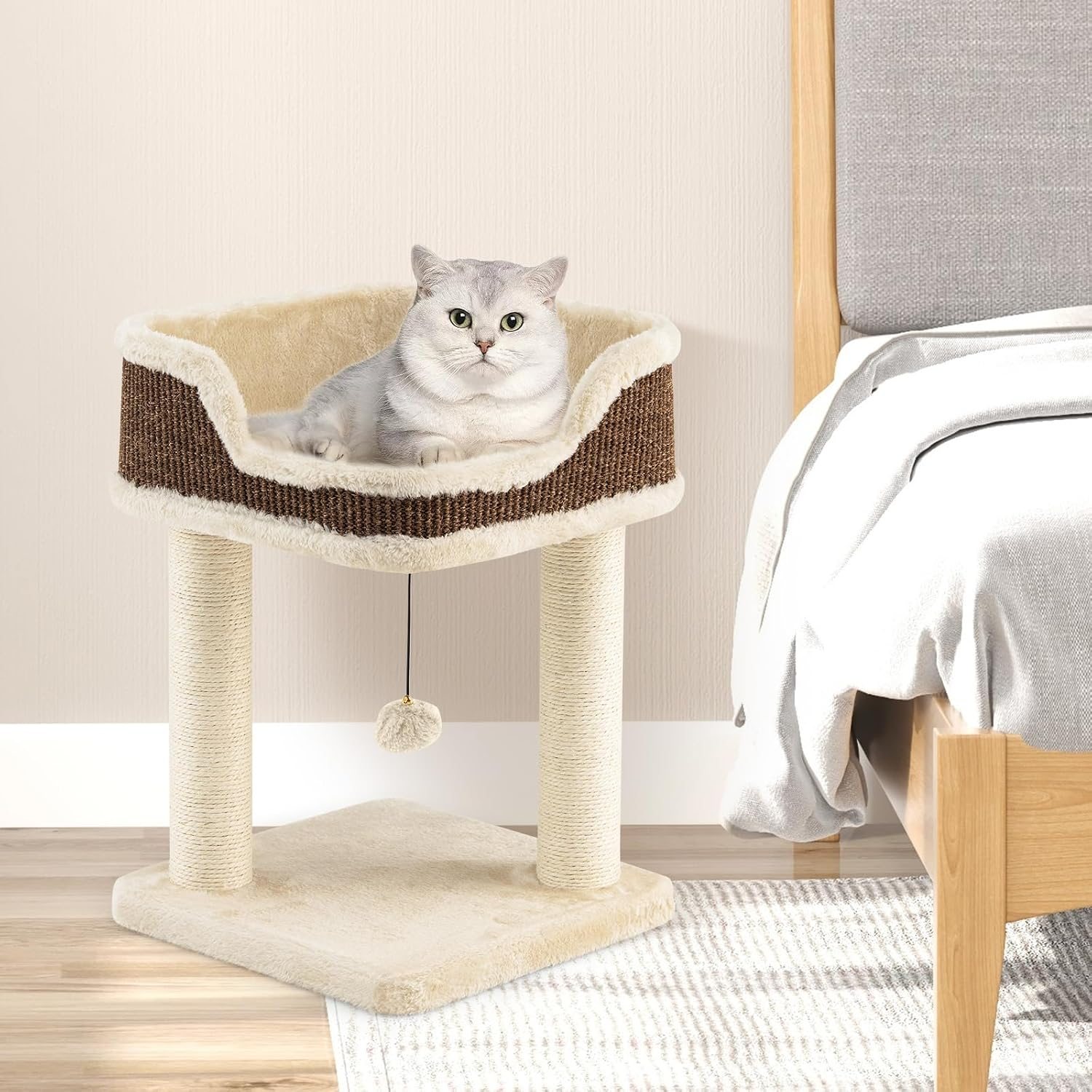 Image of Cat Tower, Small Cat Tree With Plush Hanger, 2 Sisal Scratch Poles, Suspended Ball , Indoor Cat Activity Center