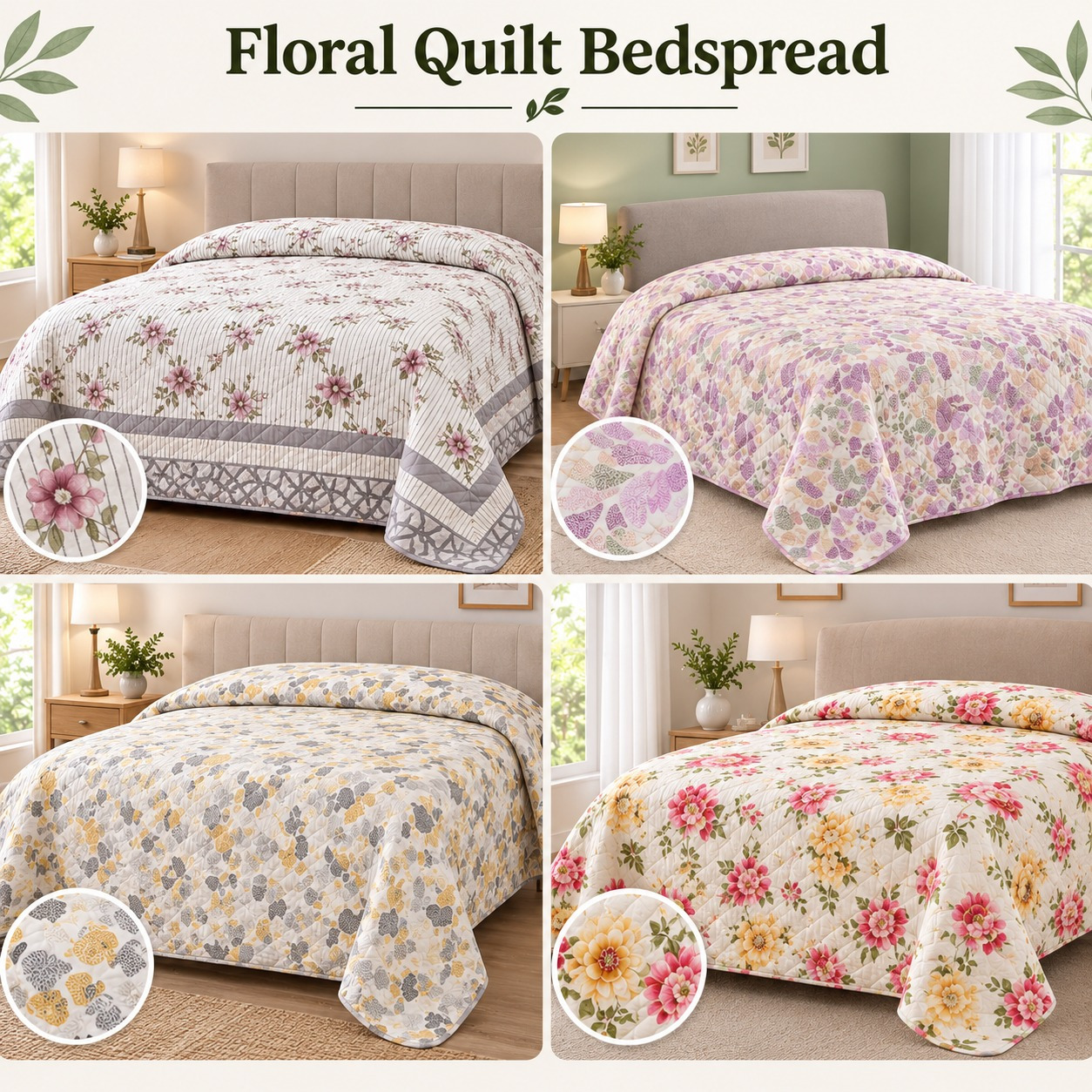 TEMU Colcha para Cama Floral Grace – Cubrecama Decorativo y , Disponible en 4 Tamaños y Diferentes Diseños, Ideal para Dormitorio y Uso Diario