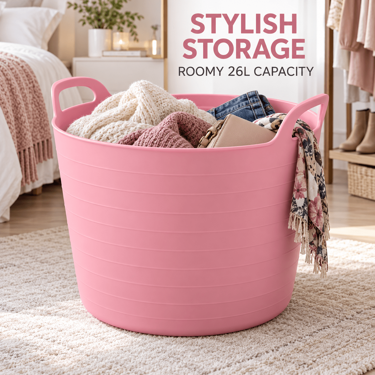 TEMU 26l Tub With Strong Carry Handles – Multipurpose Laundry, Garden, Cleaning & Household Basket, In 9 Colours
