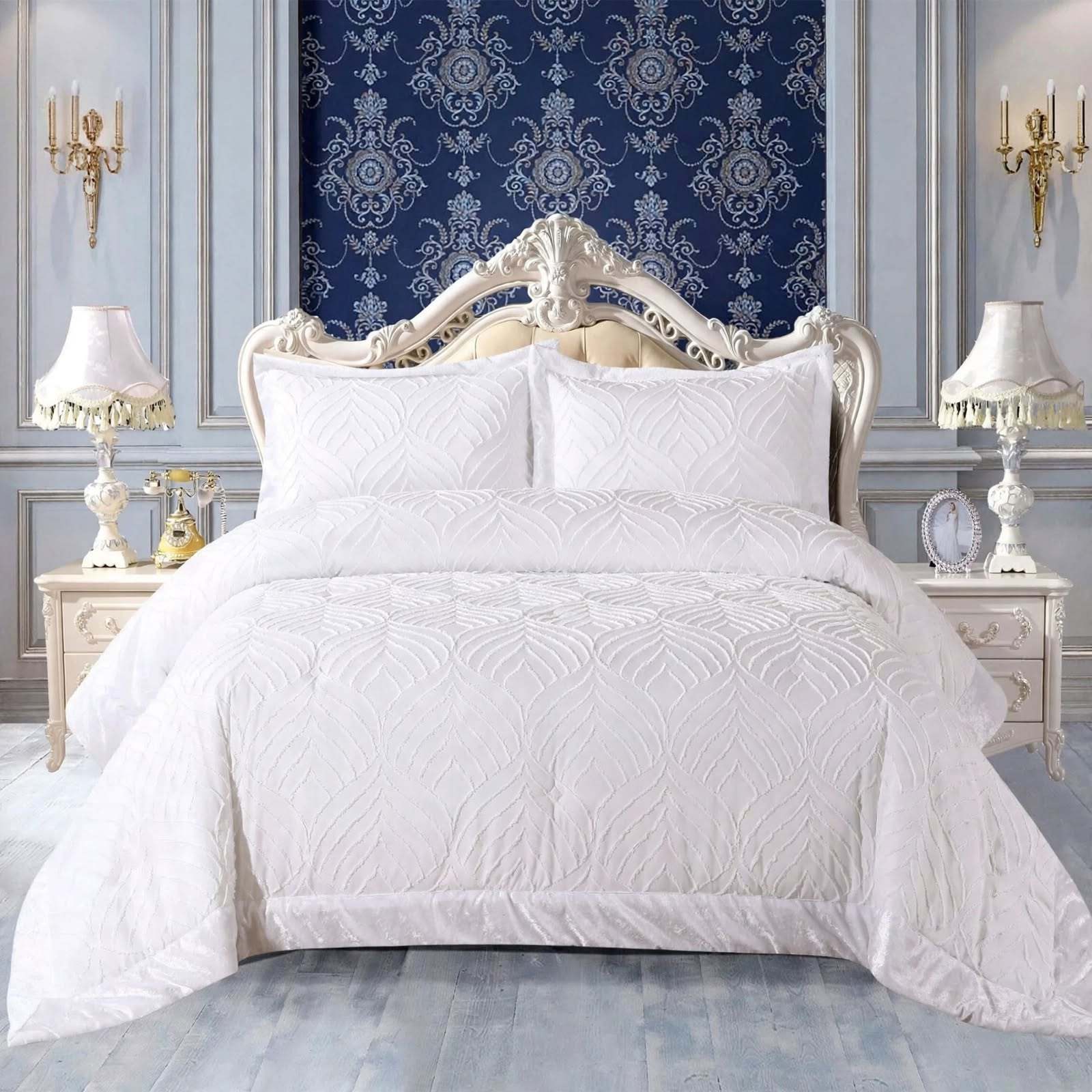 TEMU Chelsea Luxury Tufted Velvet Quilted Bedspread Comforter Set 3pcs Super Soft Bed Throw Crushed Bedding Set Coverlet With Pillow Case