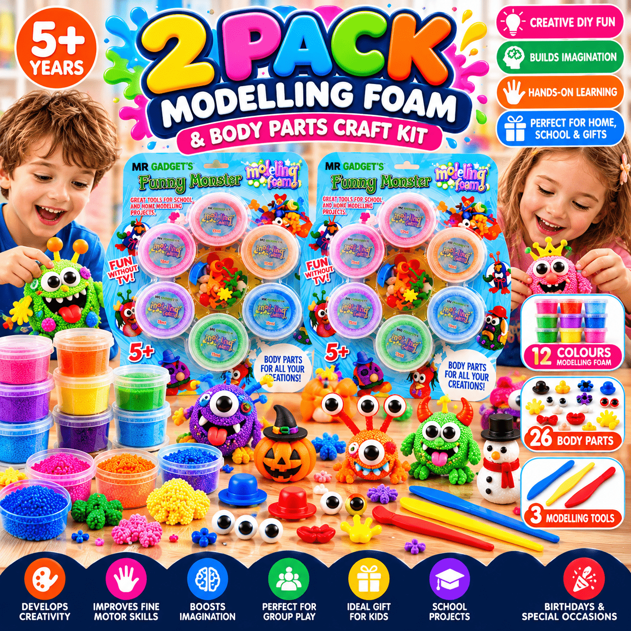 TEMU 2 Pack Kids Modelling Dough & Body Parts Craft Kit, Colourful Set For Creative Diy Projects, Halloween & Christmas Arts And Crafts Gift