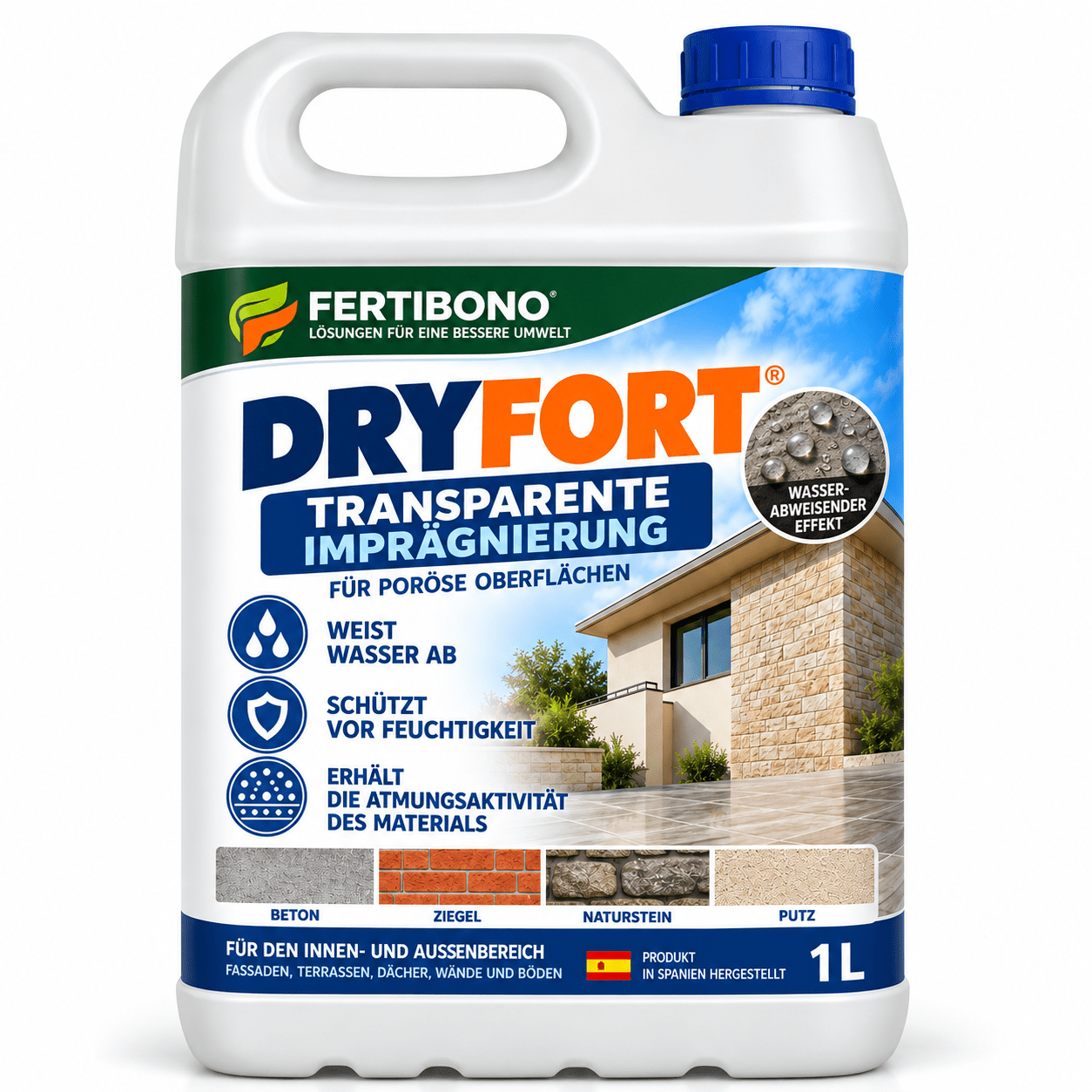 Image of Transparent 1l Dryfort – Anti-humidity, Water Repellent For Walls, , , And Roofs