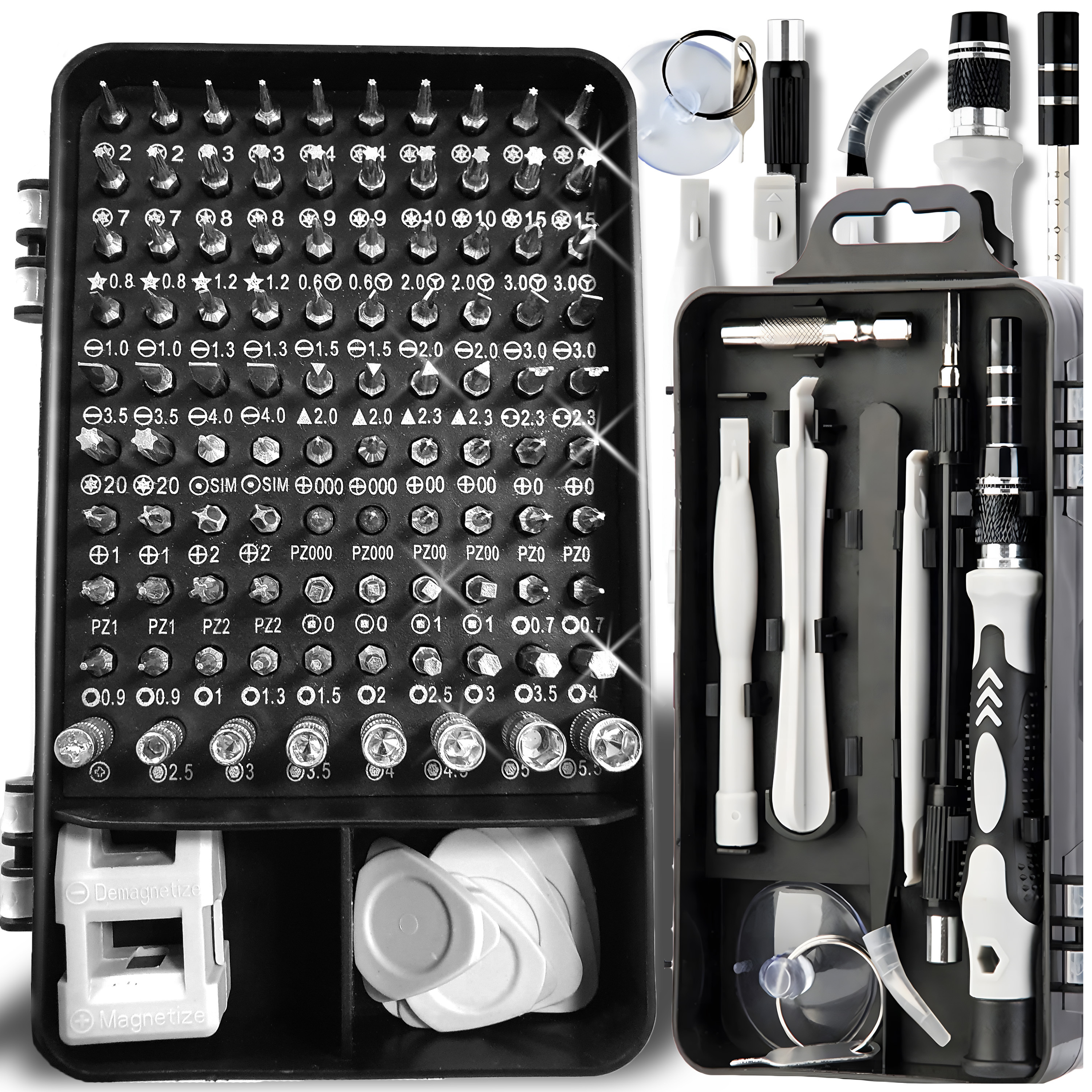 TEMU Precision Screwdriver Set, 115-piece With 98 Interchangeable Bits, Non-slip Handle, 3 Extensions, Esd Tweezers, Suction Cup, Opening Tools, Sim