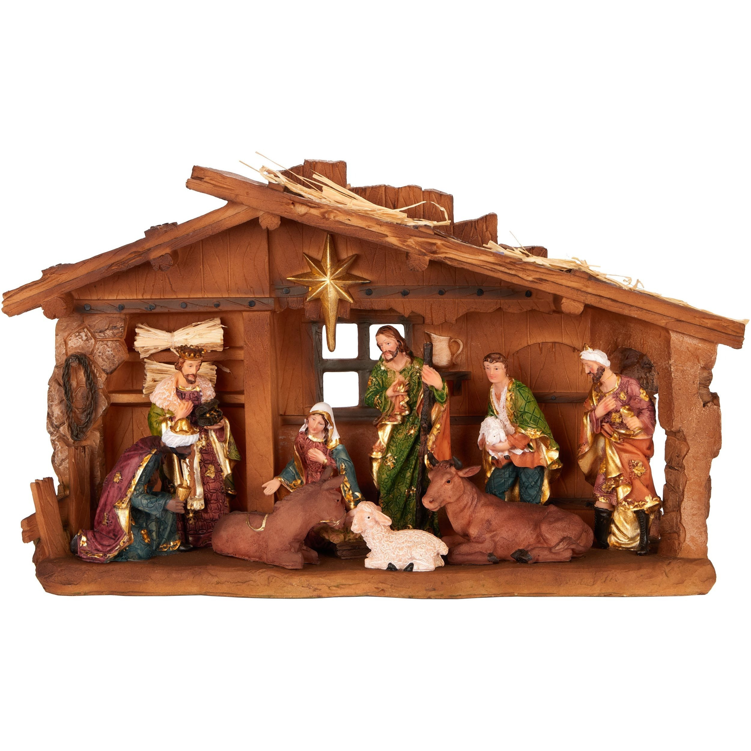Image of Brubaker Christmas Nativity Scene - 40 Cm Table Nativity Set With Hand-painted Figures Of Jesus, Mary, Joseph, And In The Manger Under The Star - Polyresin Nativity Figure Table Decoration