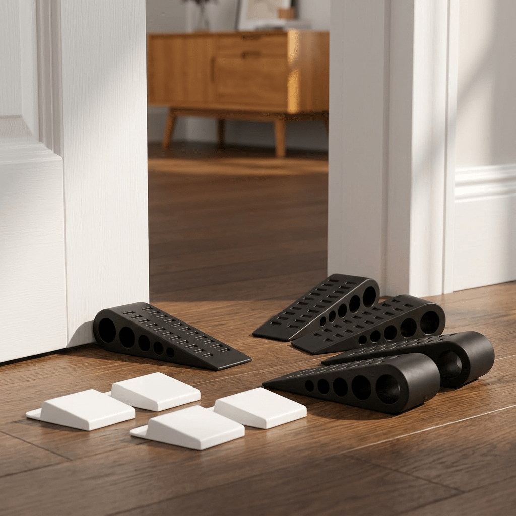 Image of 4pcs Rubber Wedge Door Stop, Adjustable Height Non-slip Anti-scratch Floor , Multipurpose Door Protector, Suitable For All Types Of Floor Surfaces
