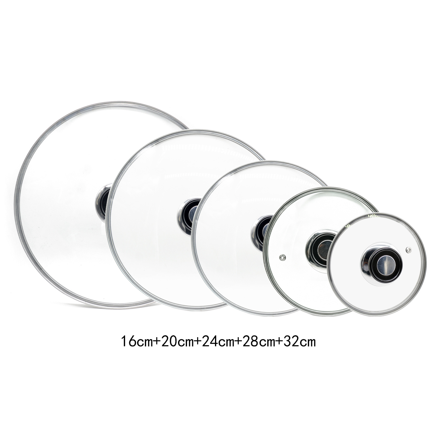 TEMU Juego 5 tapas de cristal templado para olla / Tapas transparentes para sartén / vidrio con metálico / Kit tapas cacerola cocina