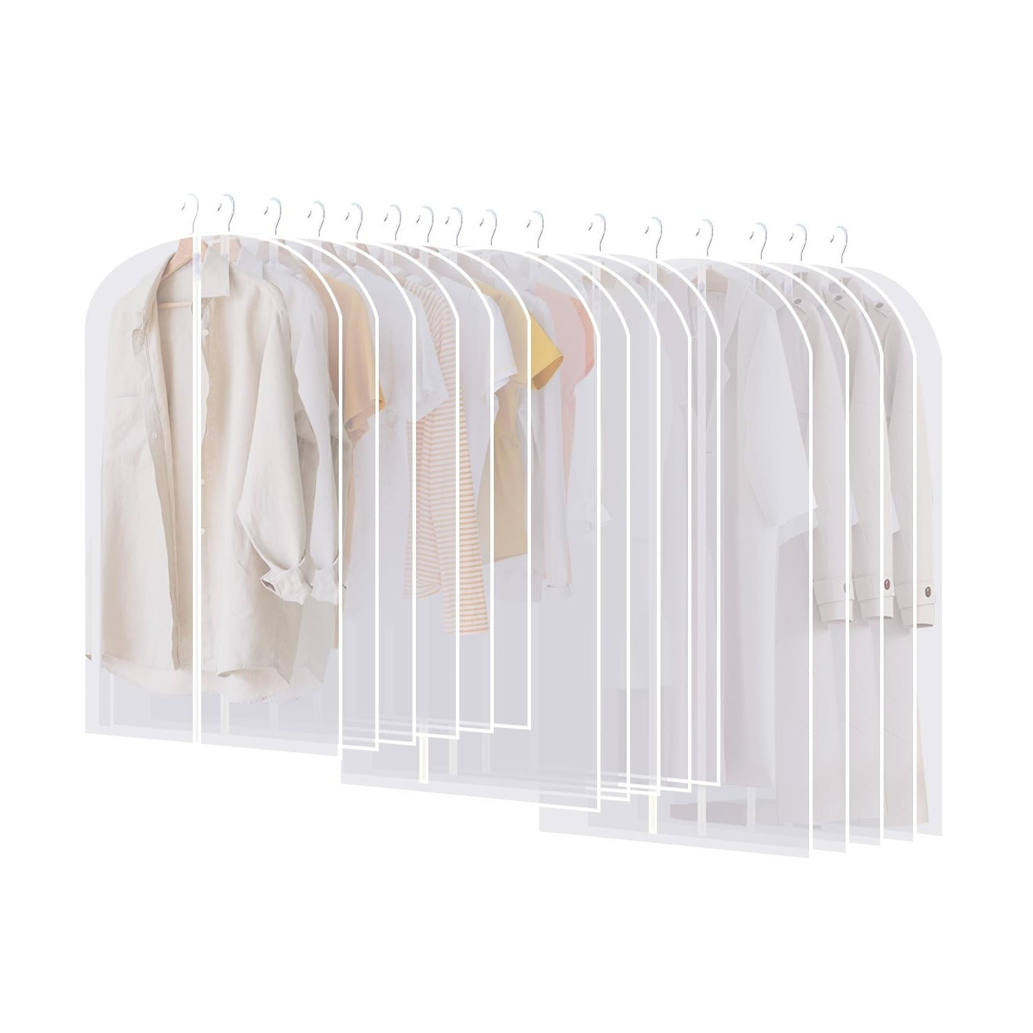 Image of 16pcs Peva Garment Bags, 3 Sizes Translucent Waterproof Dustproof Clothes Covers For Closet Storage Travel