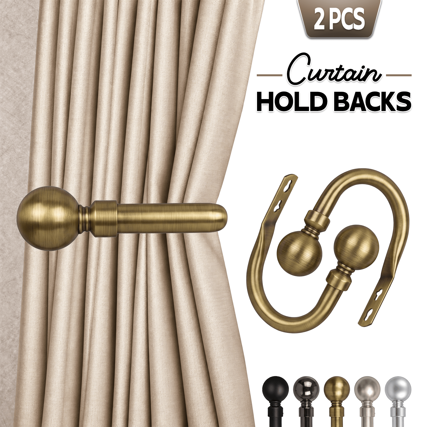 TEMU 2pcs Curtain Holdbacks – Sturdy, Decorative Metallic Tieback Hooks With Installation Screws, Wall Mounted Drapery Holders For Curtains & Home