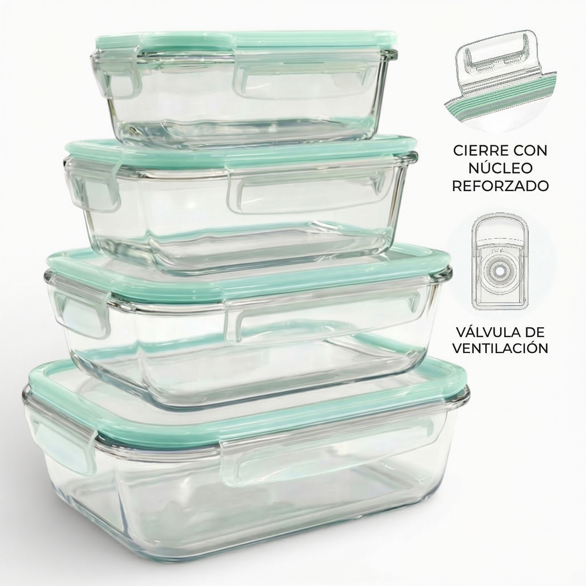 TEMU 8 Piezas Fiambreras de Cristal de Borosilicato Rectangulares, Cuadradas(4 Recipientes + ) | Tapas Herméticas Sin BPA | para Microondas y