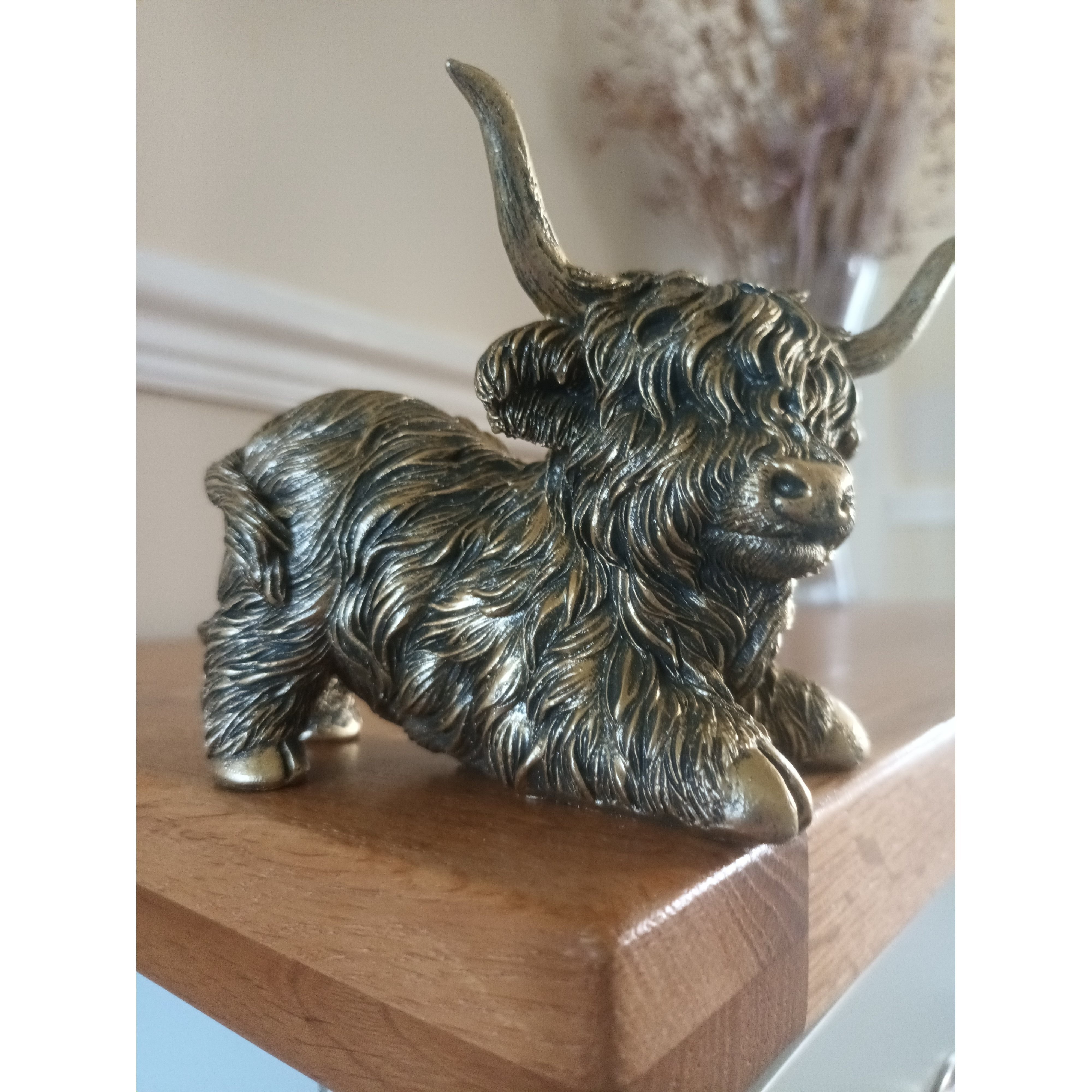 TEMU Highland Cow Figurine Bronze Effect Resin 5 X 4" Country Charm Home Decor Christmas Gift