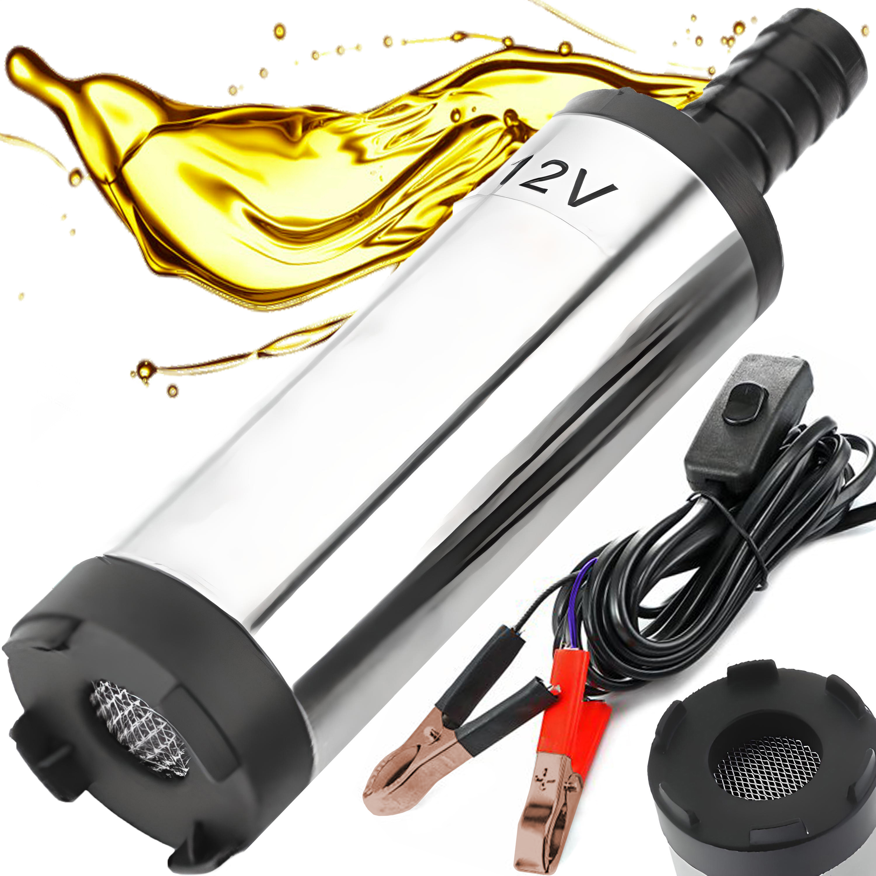 TEMU Fuel Transfer Pump 12v And Liquids, Portable Electric Pump 12v For Water And Oil Transfer, With 2. Power Cord And Crocodile Clips, Stainless