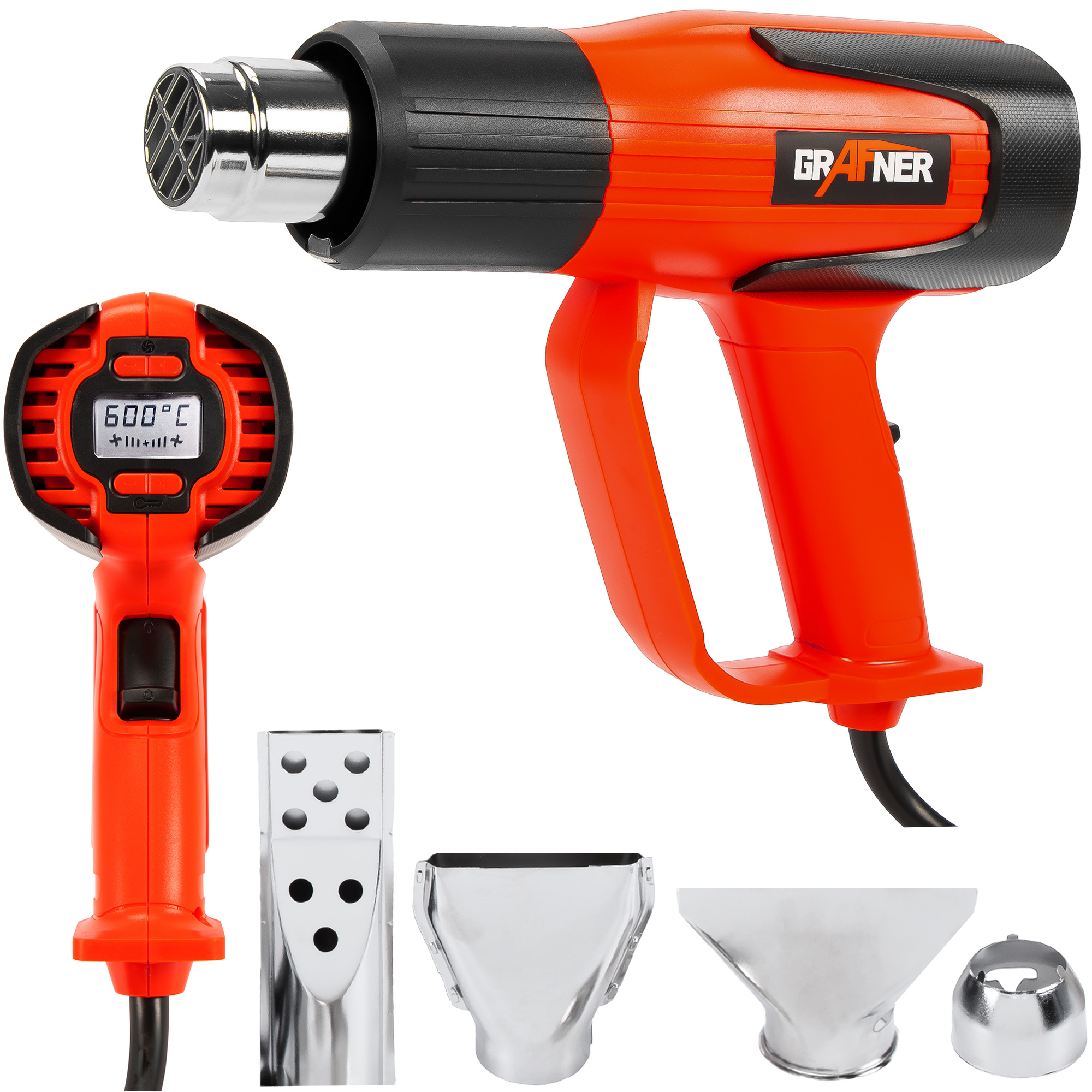 Image of Digital Heat Gun With Lcd Display, 2000 Watt, Adjustable 60-600 °c In Steps, 4 Nozzles, 300 - 500 Liter/min Selectable, Deburring, Shrinking, Professional Heat Blower Led Display Heat Gun