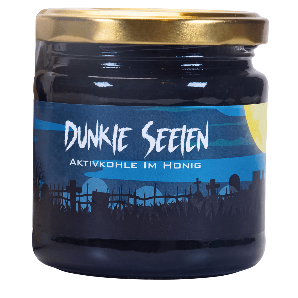 Image of Halloween Honey Dark Souls 250g - Black Honey Specialty With Edible Activated Charcoal - Handmade In Family Beekeeping From Nrw - For Horror Buffet, Black Drinks & Desserts Gregas Beekeeping