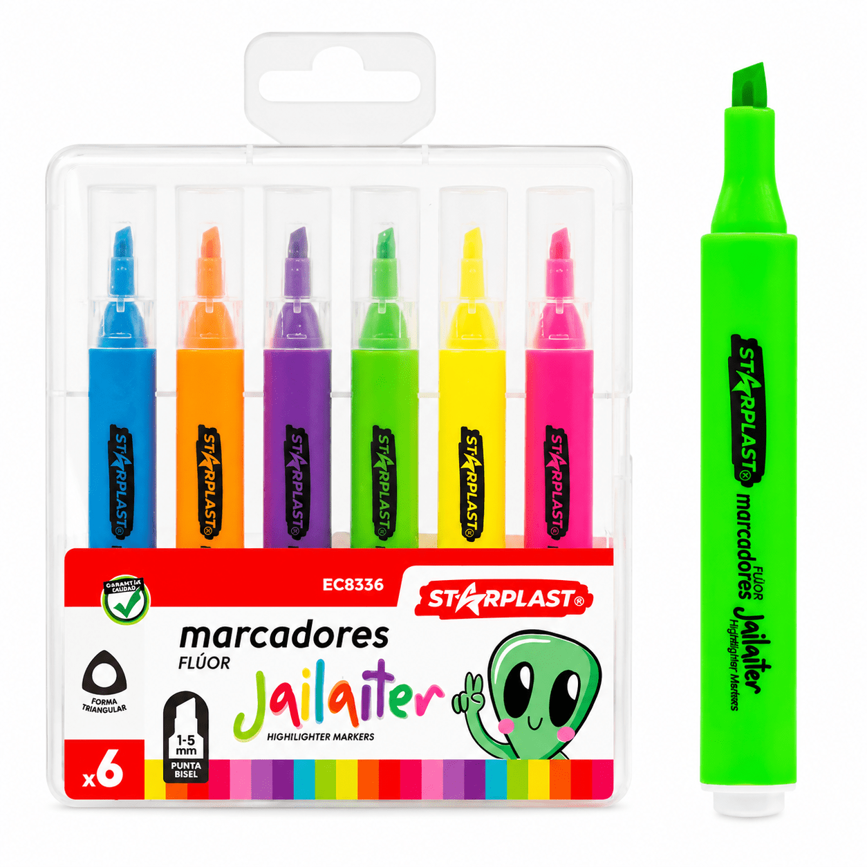 TEMU Pack 6 Subrayadores Fluorescentes STARPLAST, Marcadores con Punta Biselada 1-5 mm, Rotuladores Flúor para Estudiar, Oficina y Apuntes