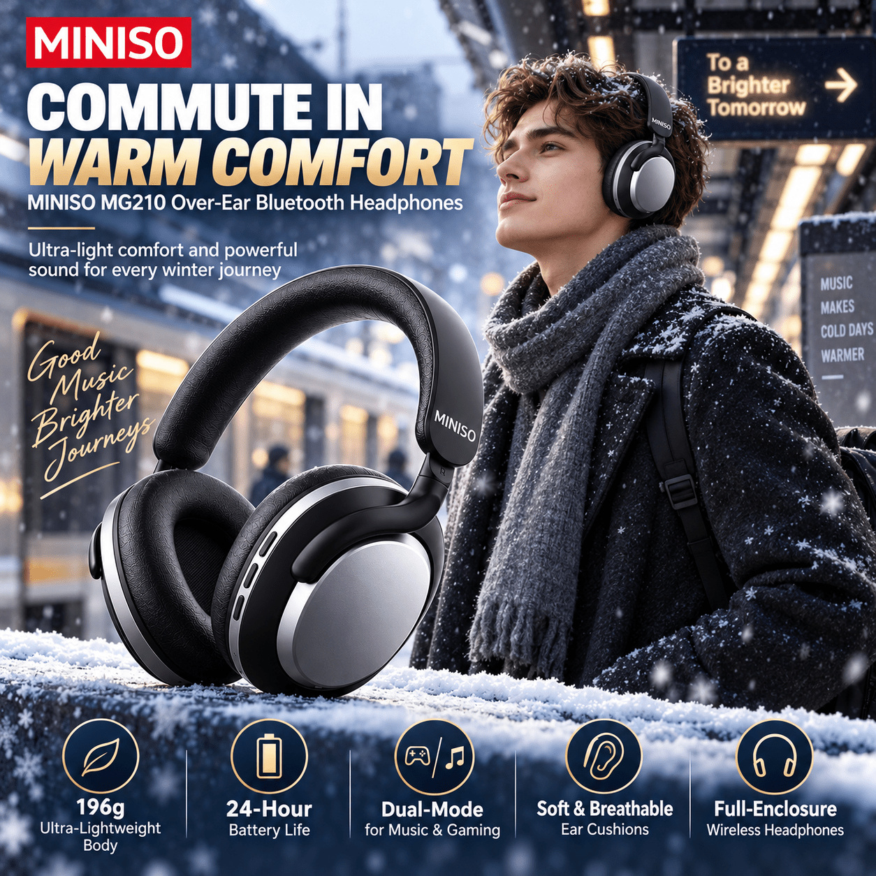 Image of Mg210 Over-ear Bluetooth Headphones, 196g Ultra-lightweight Body For Comfortable Wear, 24-hour Long , Switching For Music/gaming, Soft And Breathable Ear Cushions, Full-enclosure Wireless Headphones